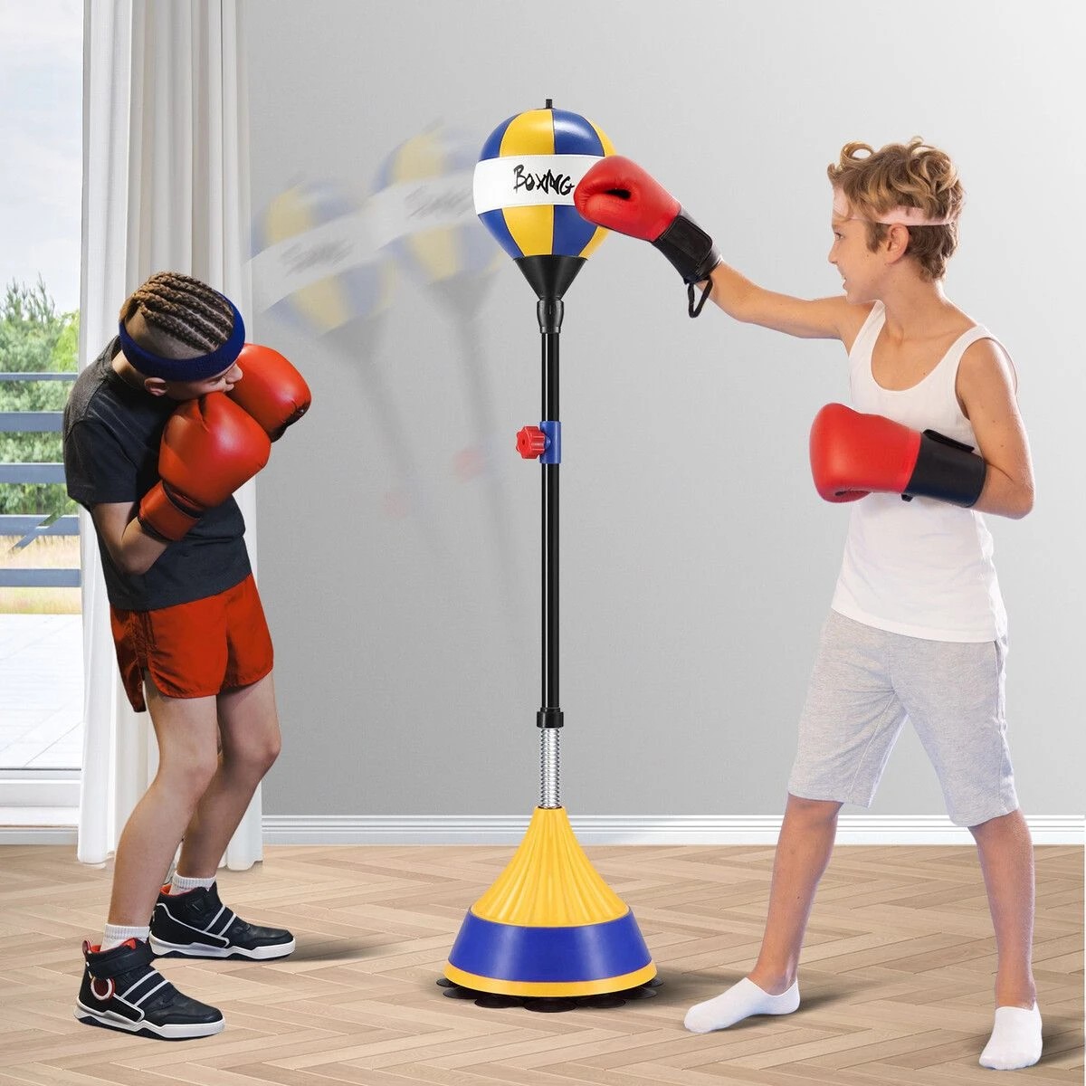 2 AUSWAY Punching Bag Reflex Speed Ball Height Adjustable Stand Boxing Gloves, 2 of 4