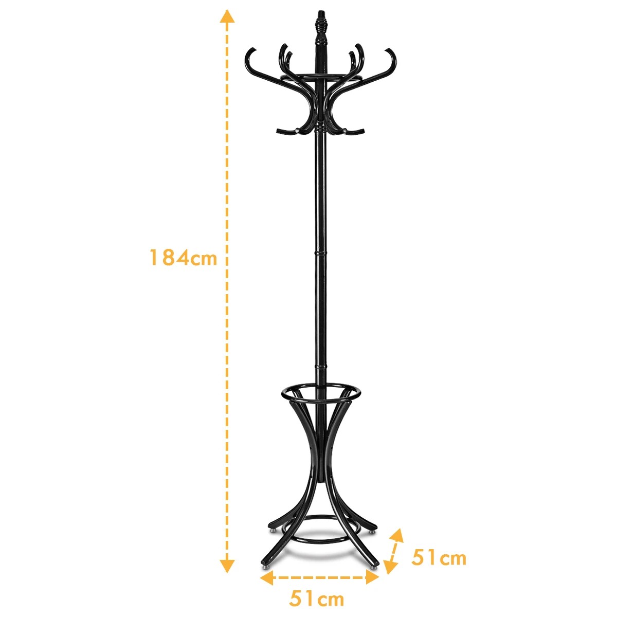 2 Costway 12 Hook Wood Coat & Hat Rack Clothes Stand Storage Tree Shelf - Black, 2 of 3