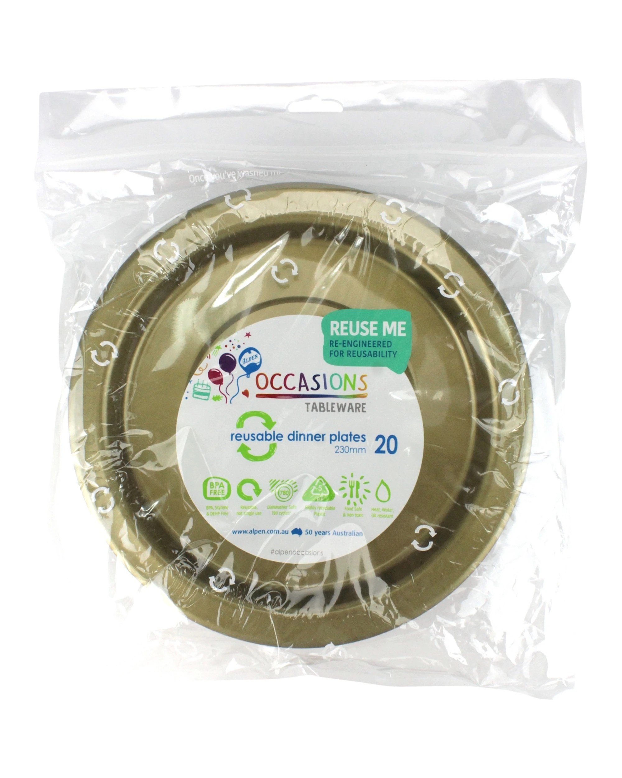 2 Alpen 23cm Reusable Plates Pack of 20 - Gold - Gold, 2 of 3