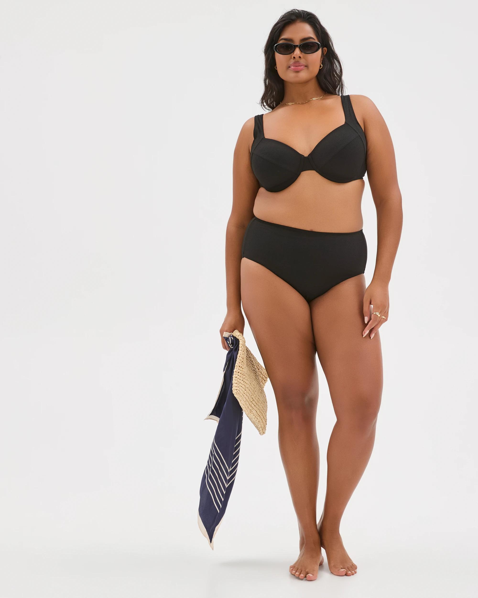7 Target Woman Shape Your Body Resort High Waisted Soft Textured Swim Bikini Bottoms BLACK, 7 of 9