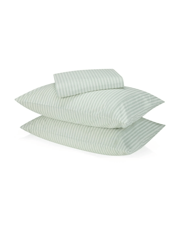 225 Thread Count Stripe Cotton Sheet Set - Double Bed, Sage