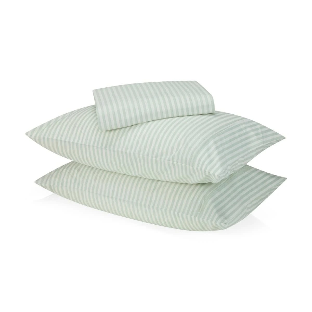 1 225 Thread Count Stripe Cotton Sheet Set - Double Bed, Sage, 1 of 6