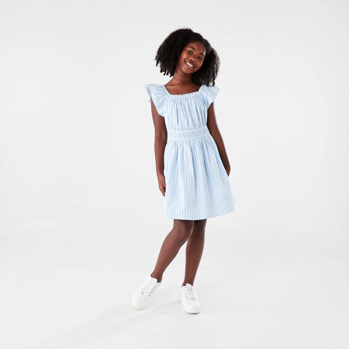 7 Shirred Frill Dress LIGHT BLUE SEERSUCKER STRIPE, 7 of 8