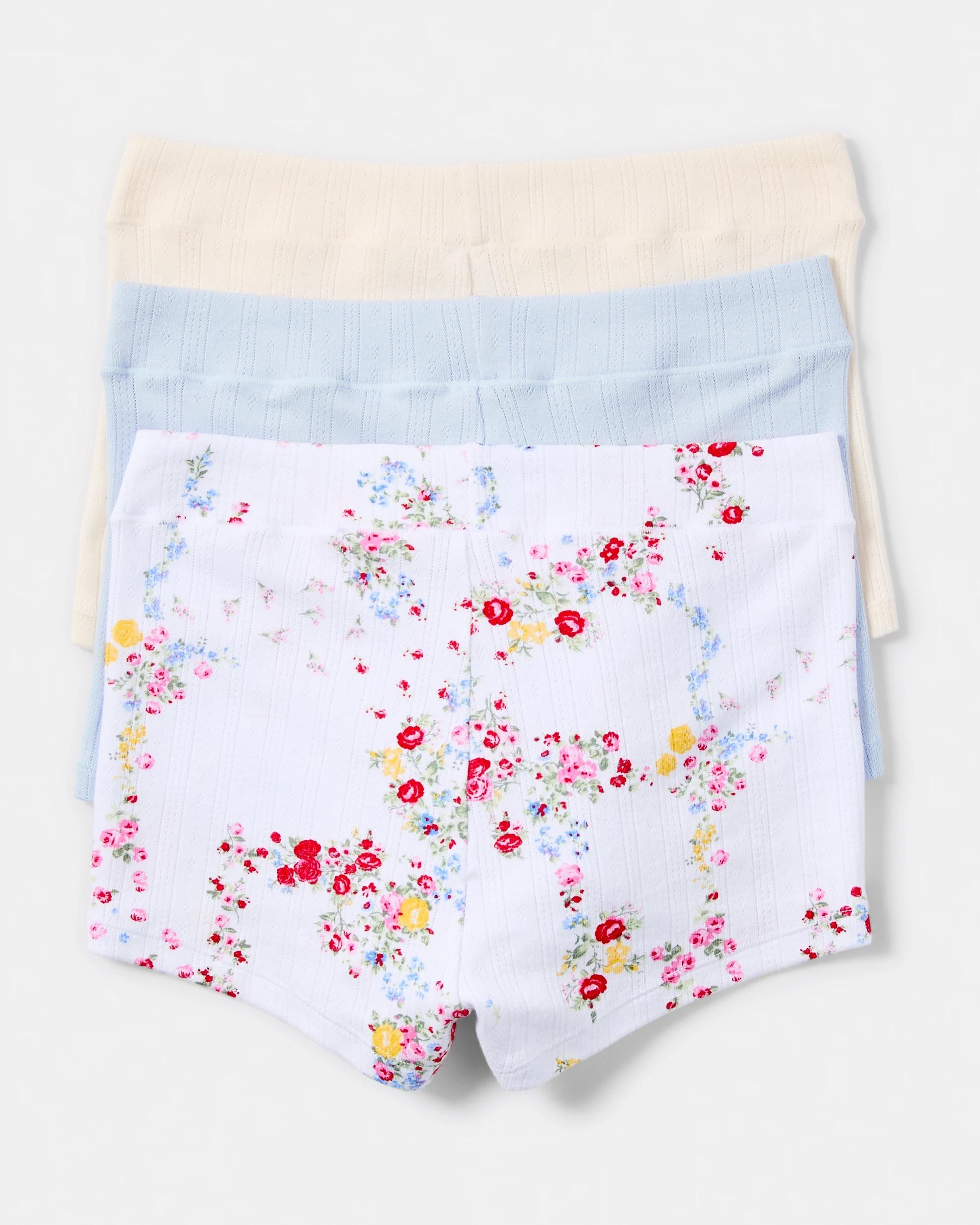 2 3 Pack Pointelle Boyleg Shorties Vint Florl, 2 of 10