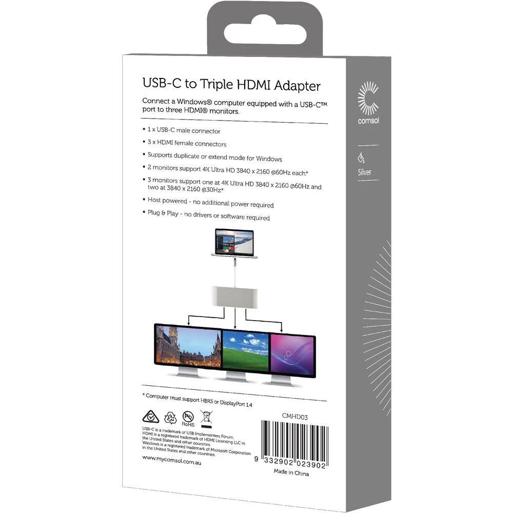 2 Comsol USB-C to Triple HDMI 4K Adapter, 2 of 3