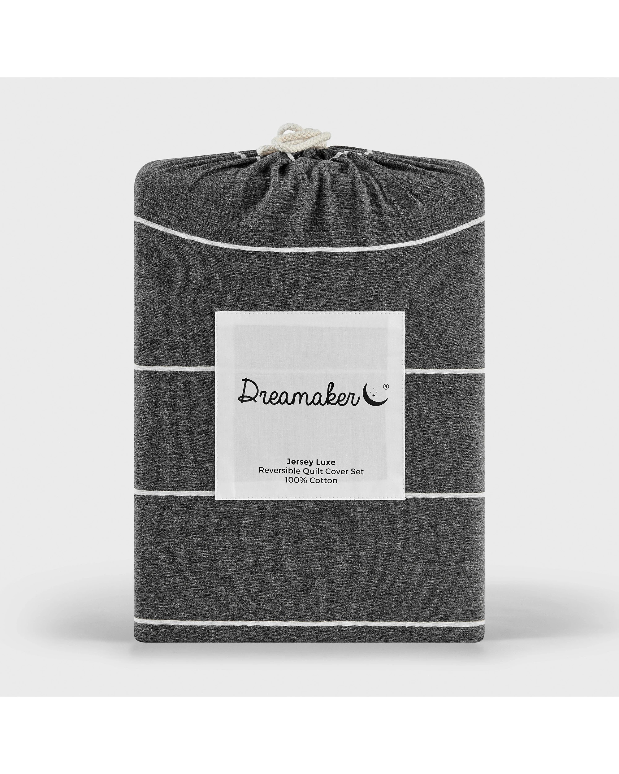 6 Dreamaker Jersey Luxe 100% Cotton Reversible Quilt Cover Set Charcoal - King Bed - Charcoal, 6 of 9