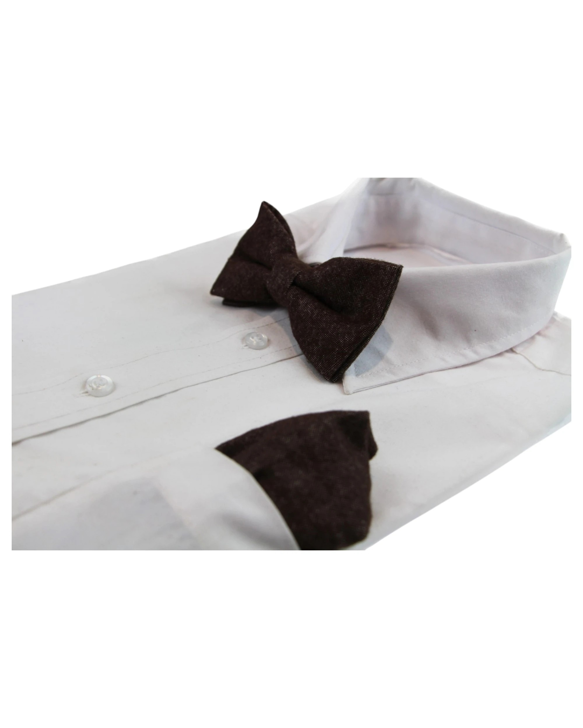 3 Zasel Mens Brown Denim & Burgundy Trim Cotton Bow Tie & Pocket Square Set - Multi, 3 of 5