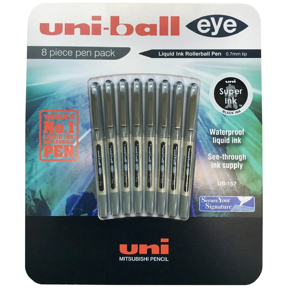 1 Uni-ball Eye Fine Rollerball Pens Black 8 Pack, 1 of 2