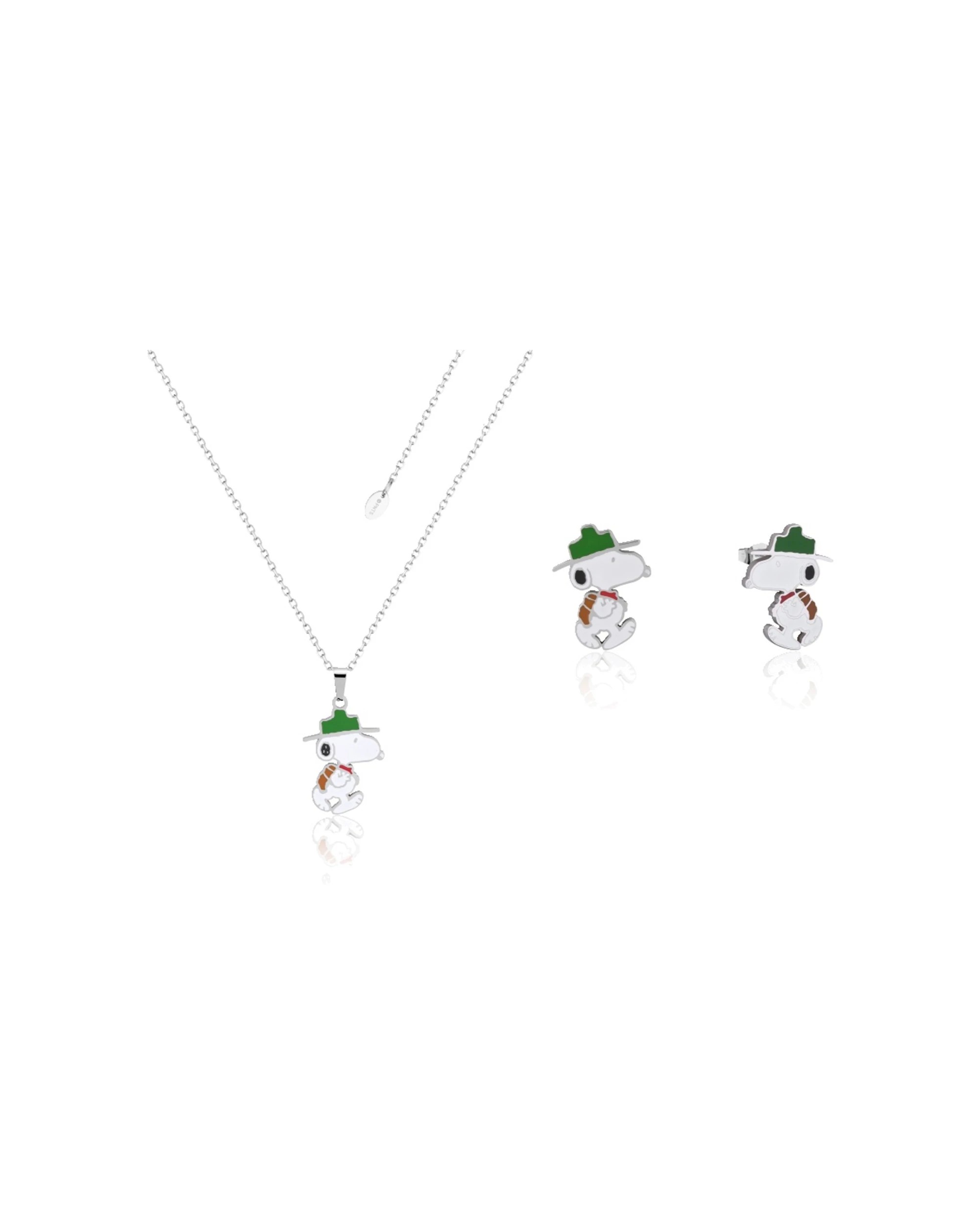 1 Couture Kingdom Peanuts Snoopy Beagle Scout Stud Earrings & Necklace Jewellery Set - Silver, 1 of 4