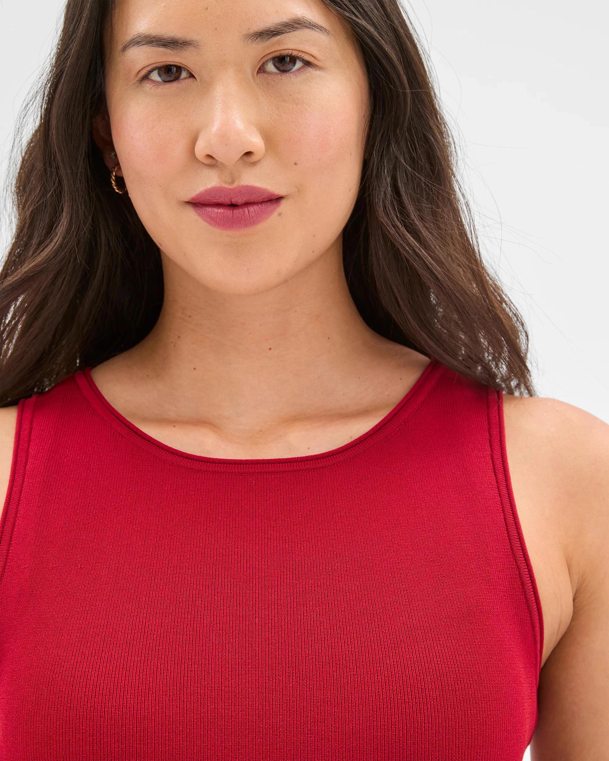 4 Boat Neck Crepe Tank Top - Preview CRIMSON, 4 of 5