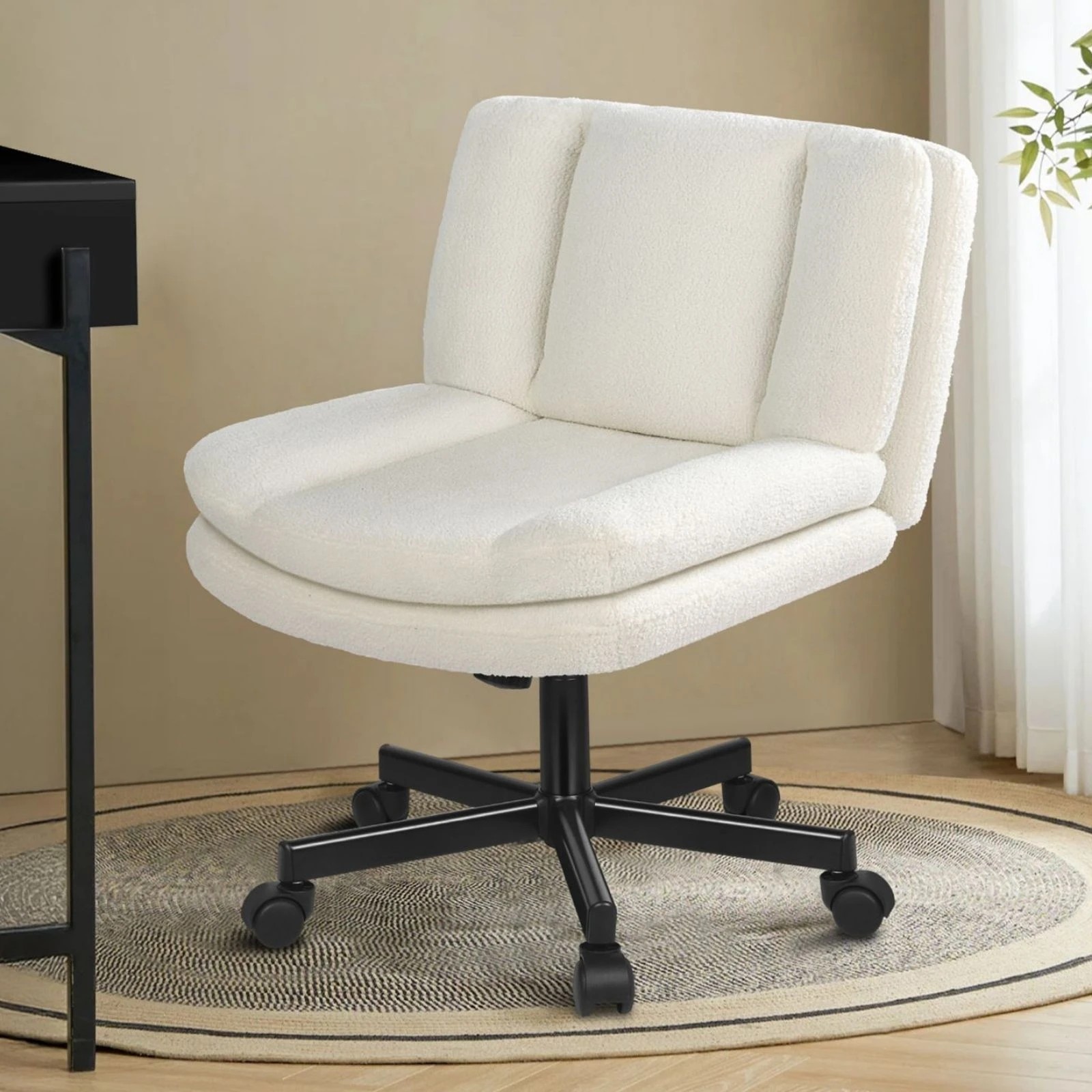 2 Alfordson Armless Office Desk Chair Mid Back Wide Seat w/ Wheels Boucle - White, 2 of 10