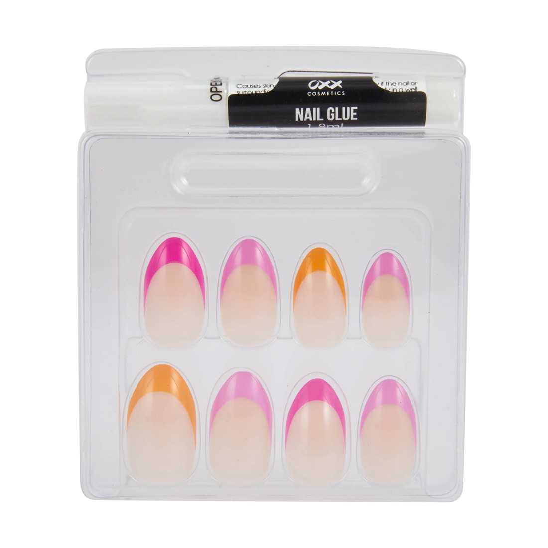 3 OXX Cosmetics 24 Pack Artificial Nails with Adhesive - Almond Shape, Pink and Orange Tip, 3 of 5