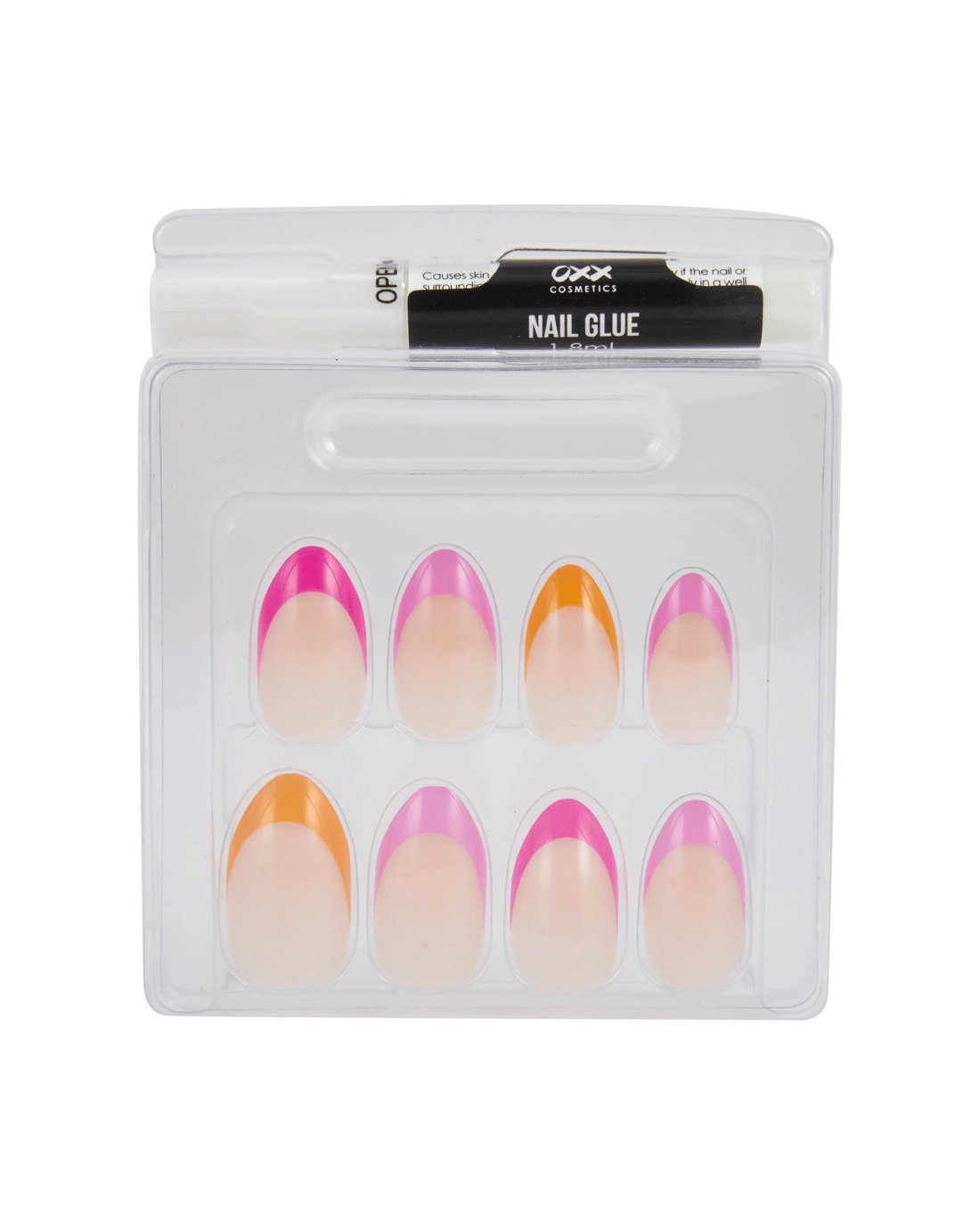 3 OXX Cosmetics 24 Pack Artificial Nails with Adhesive - Almond Shape, Pink and Orange Tip, 3 of 5