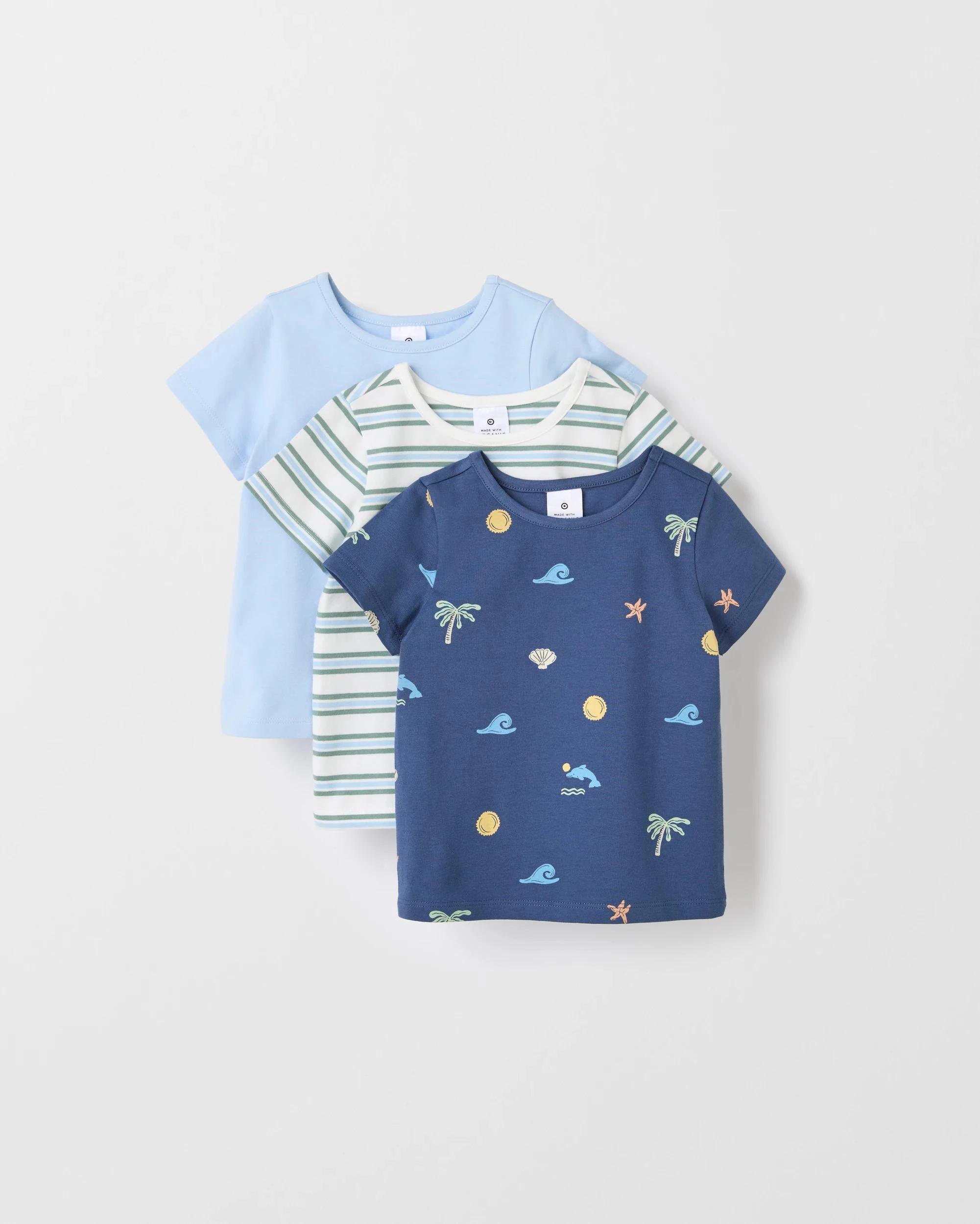 1 Target Baby Baby Organic Cotton Print Short Sleeve T-shirts 3 Pack BEACH ICONS, 1 of 5