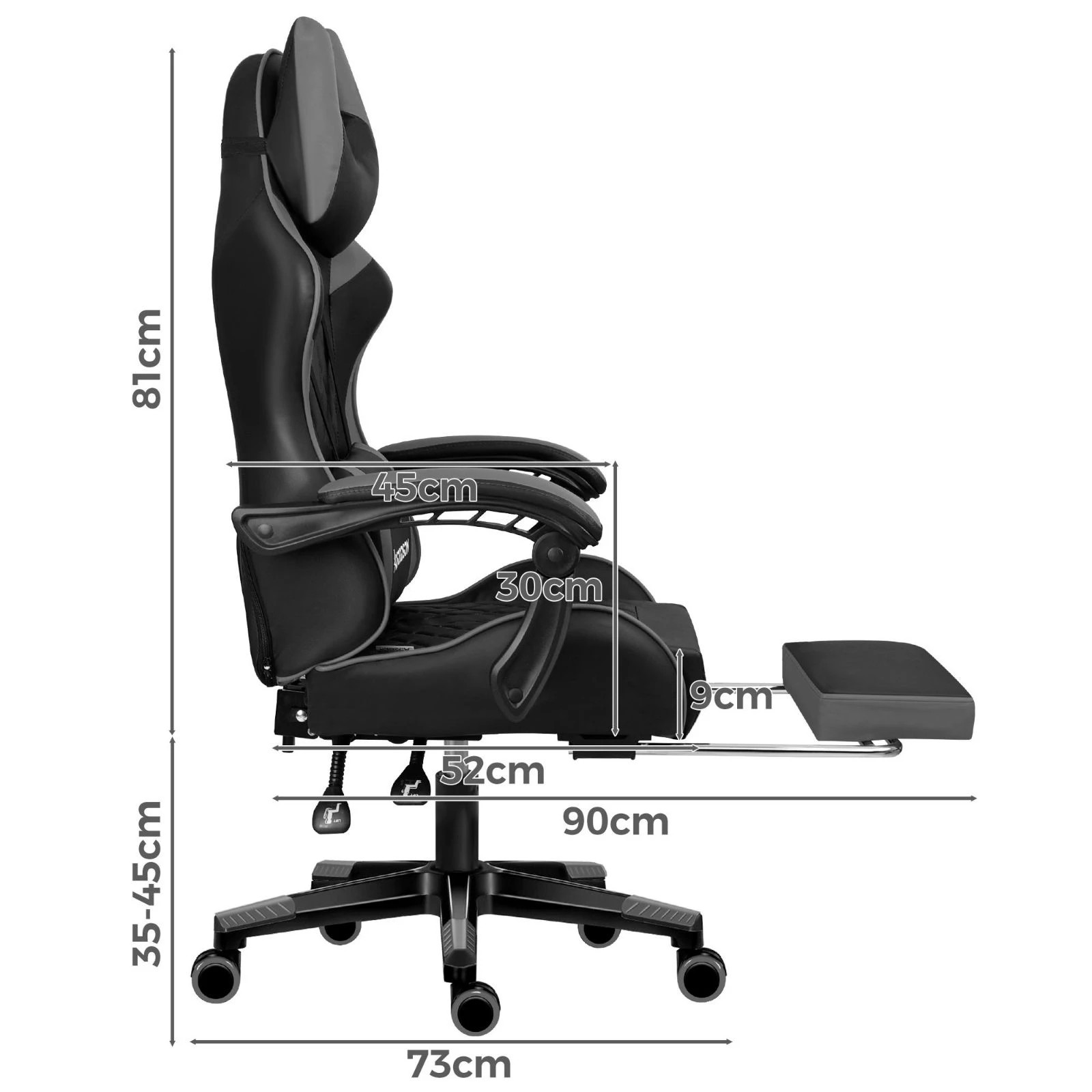 4 Alfordson Gaming Chair Office Racer Large Lumbar Cushion Footrest Seat Leather - Grey, 4 of 10