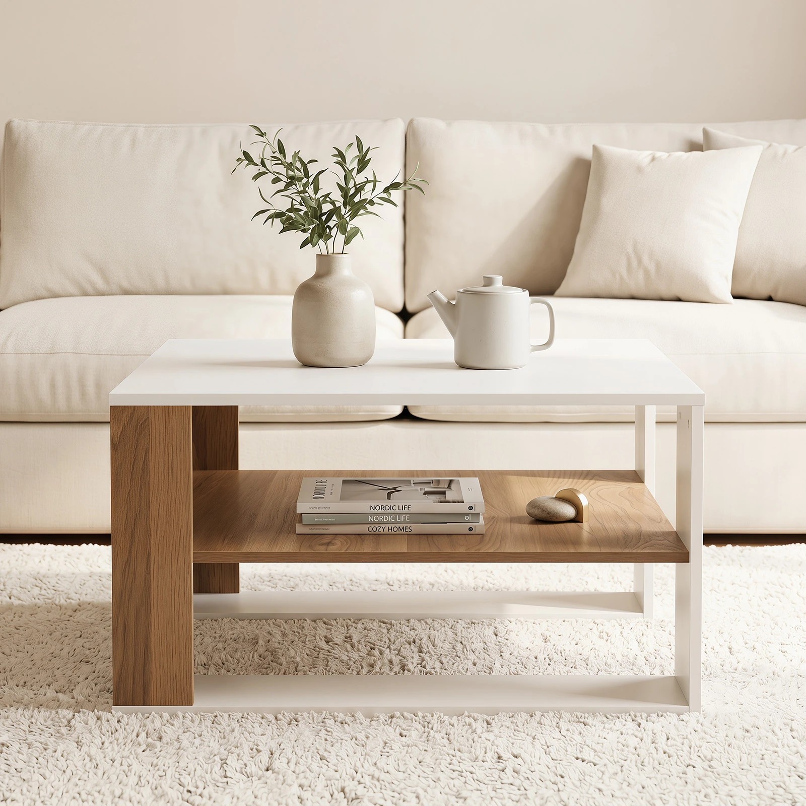 4 Costway 2-Tier Square Coffee Table Modern Compact Center Table, 4 of 6