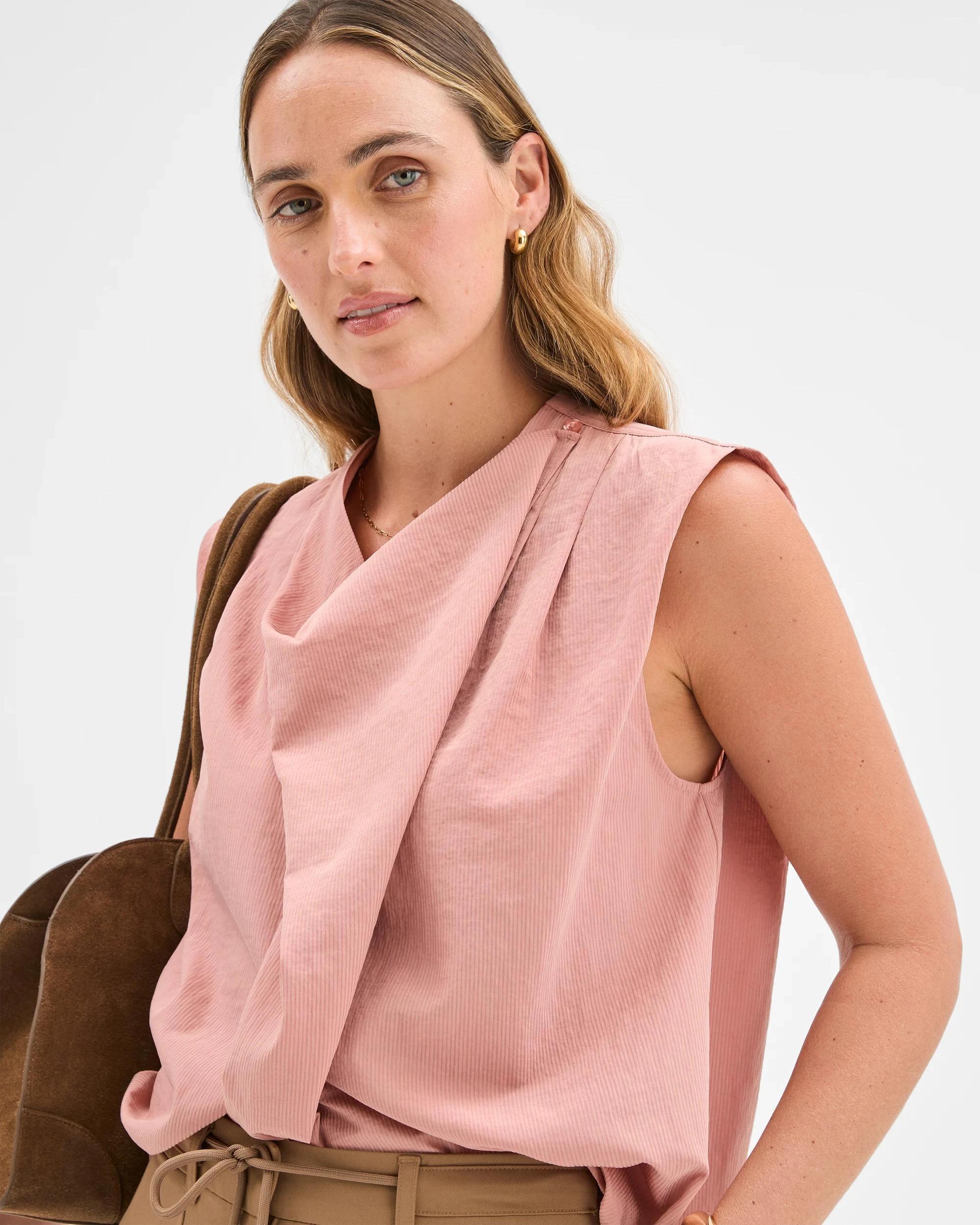 3 Target Sleeveless Scarf Draped Front Blouse BLUSH PINK, 3 of 7