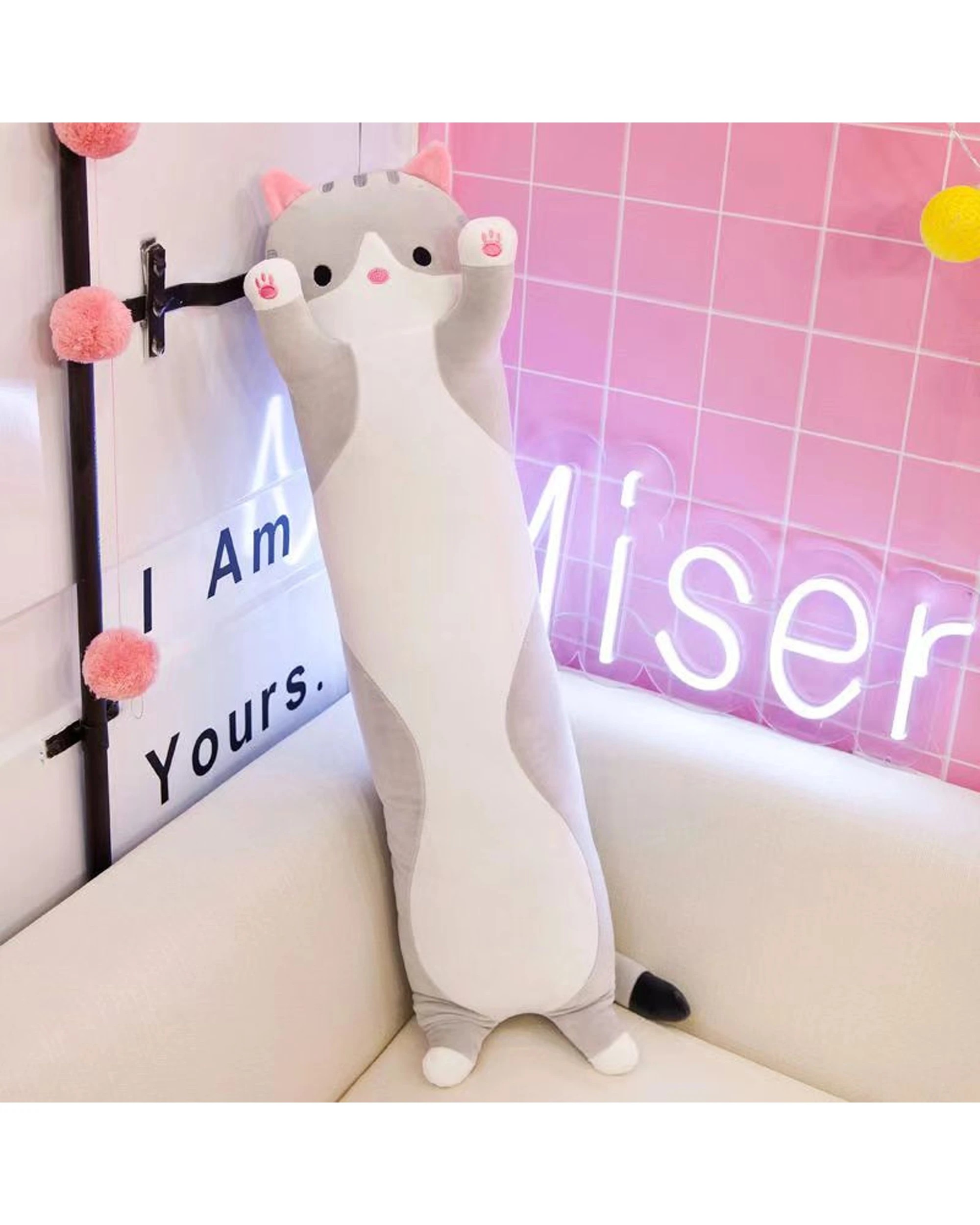 3 Cotton More Long Cat Plush Toy Pillow 130cm - Grey, 3 of 4
