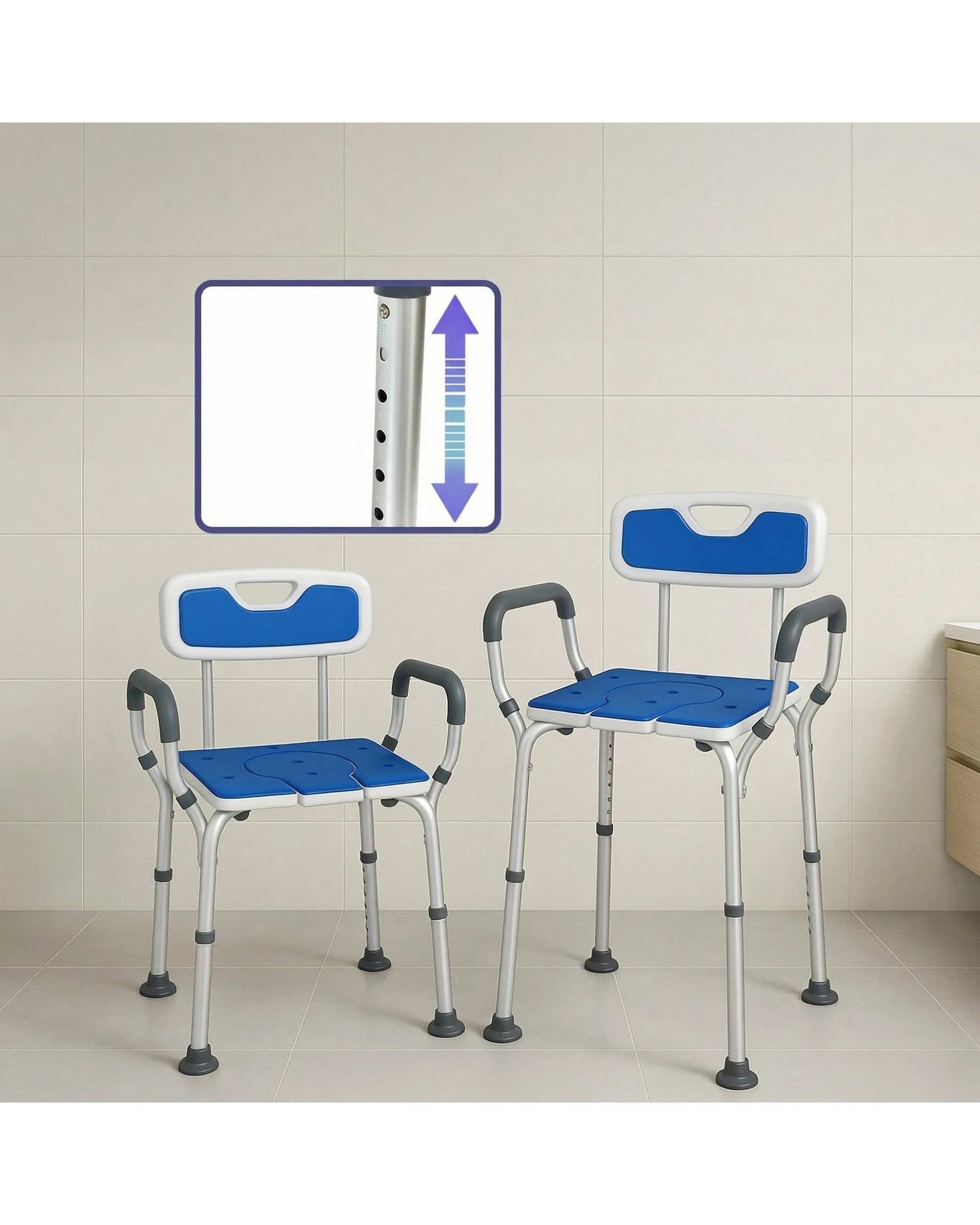 3 Orthonica Height Adjustable Aluminium Commode Shower Chair Armrests Backrest Soft Stool Seat Bathroom Aid - Blue, 3 of 4