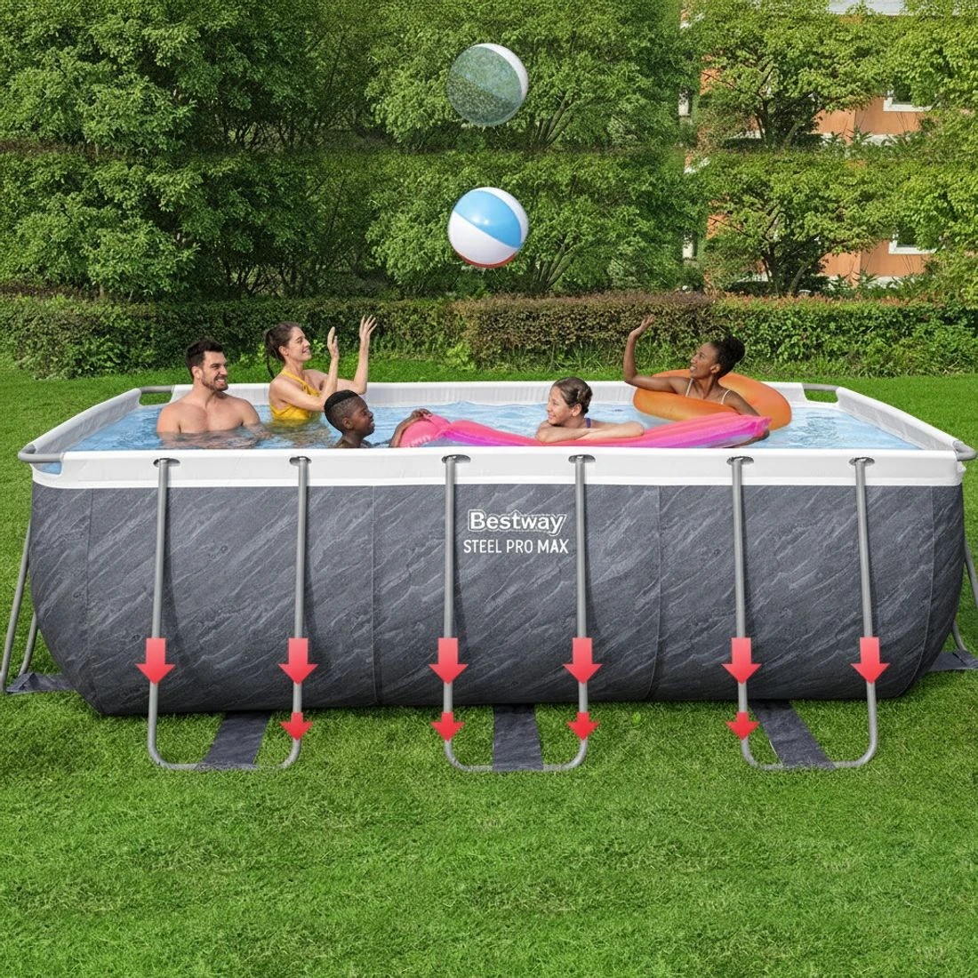 5 Bestway Swimming Pool 412x201x122cm Steel Frame Pool Set w/Pump Ladder - Grey, 5 of 10