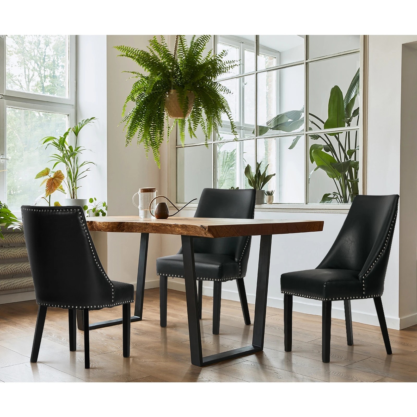 4 Oikiture 2PCs PU Leather Dining Chair Kitchen Padded Seat Winglet Design - Black, 4 of 9