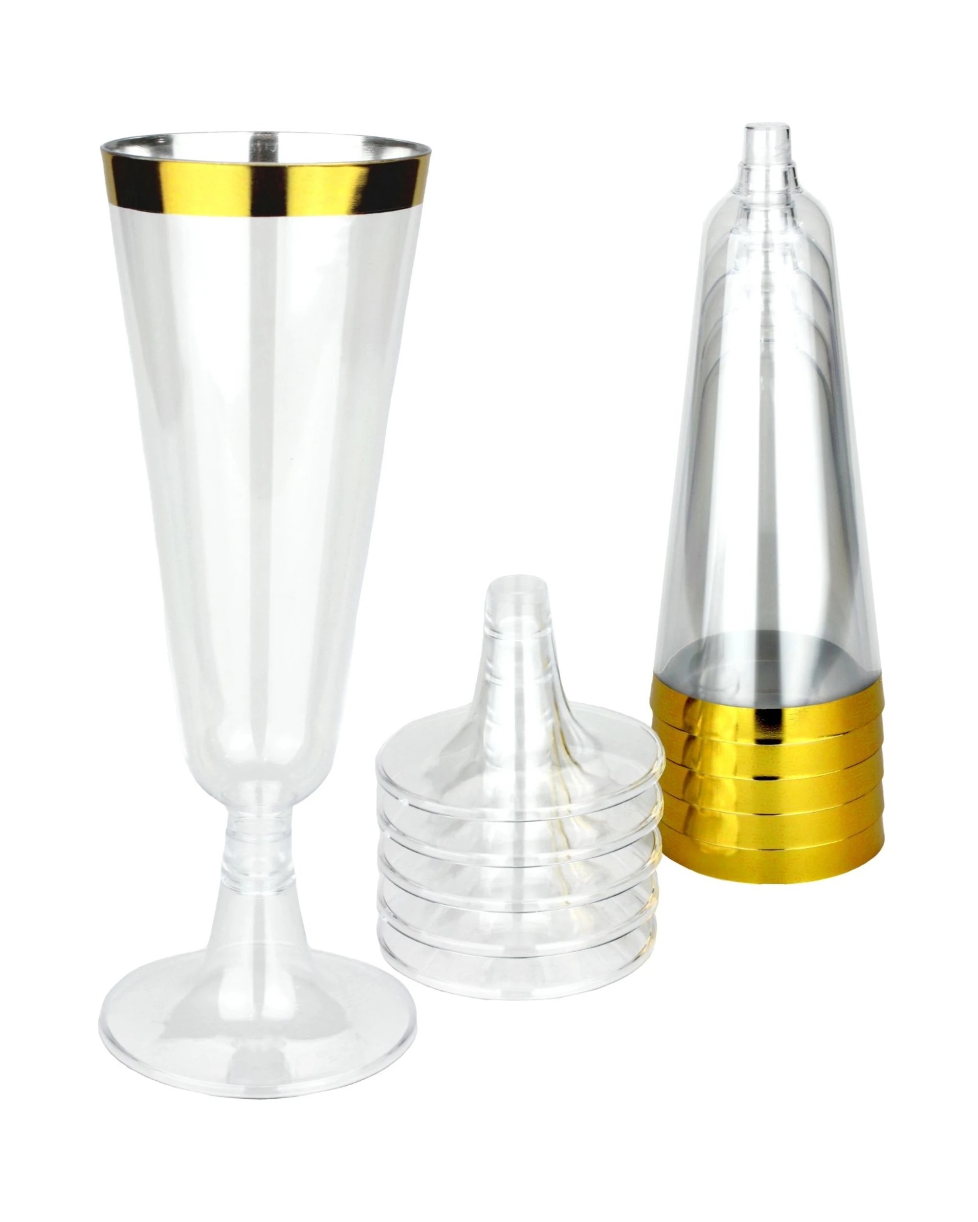 1 Partyware Gold Trim Plastic Champagne Glasses Pack of 6 - Gold, 1 of 3