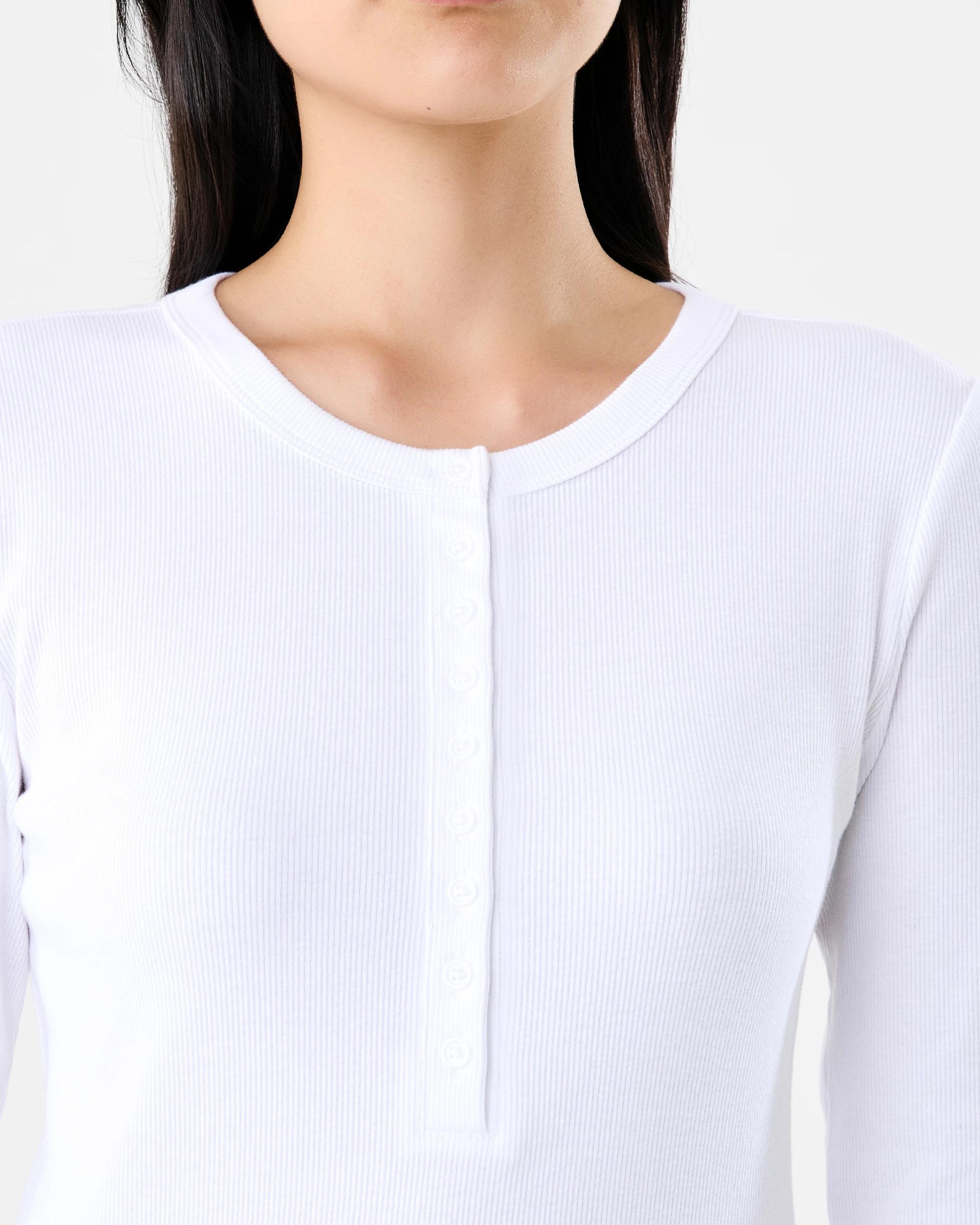 5 Long Sleeve Rib Henley Top White, 5 of 6