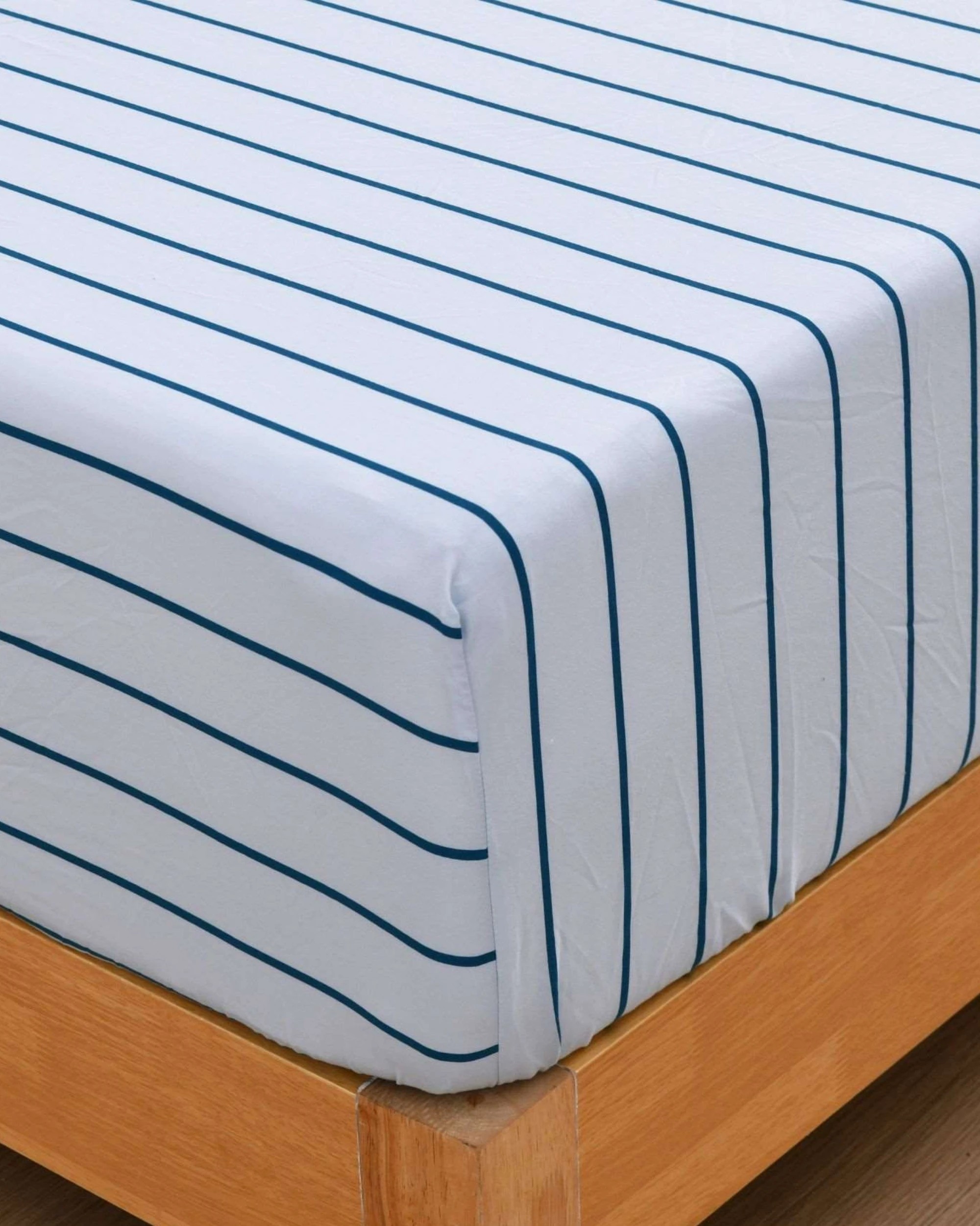 2 Dreamaker Superfine Washed Microfibre Striped Fitted Sheet Set - King Bed - Sky / Teal, 2 of 5