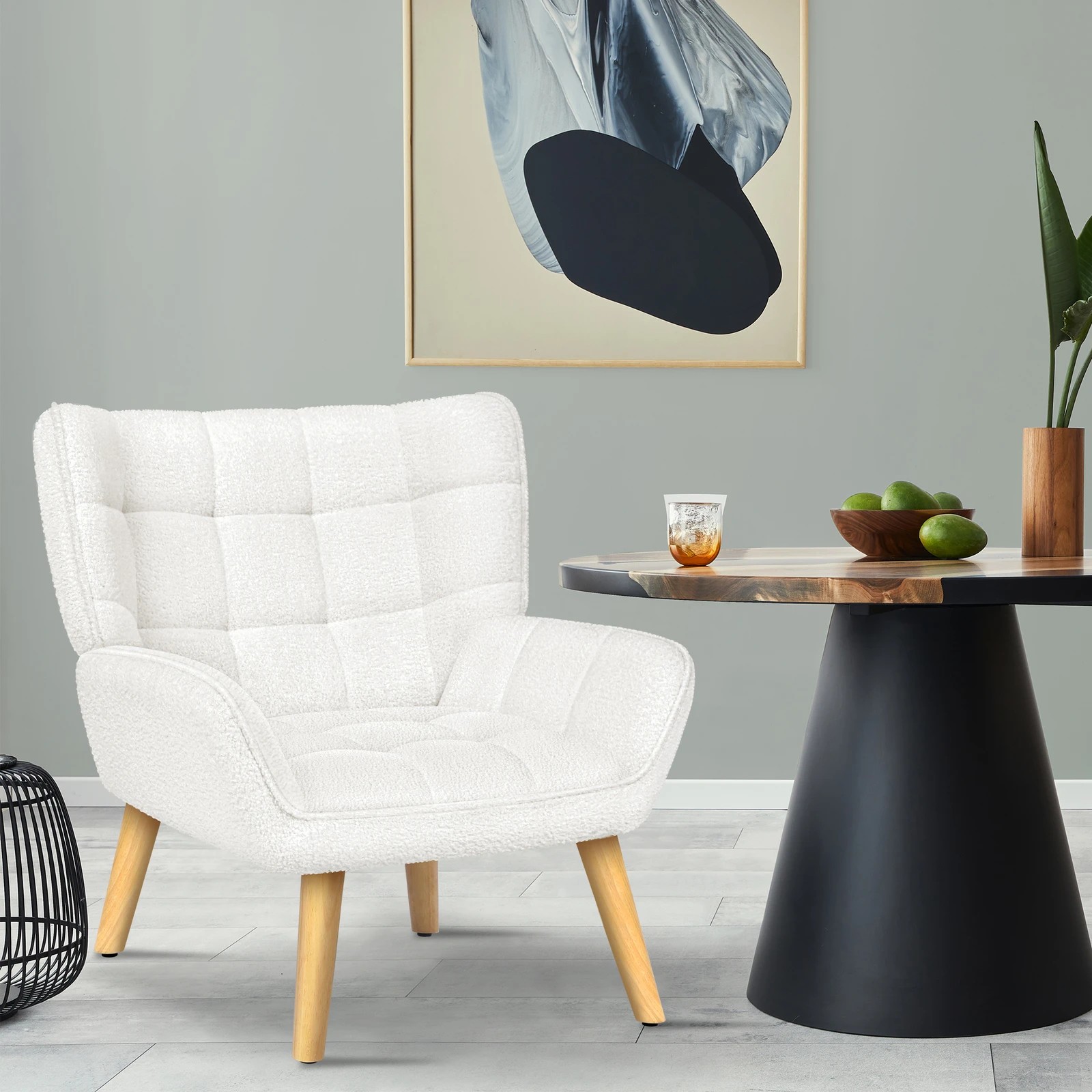 3 Alfordson Armchair Accent Chair Upholstered Lounge Sofa Tub Couch Boucle - White, 3 of 9