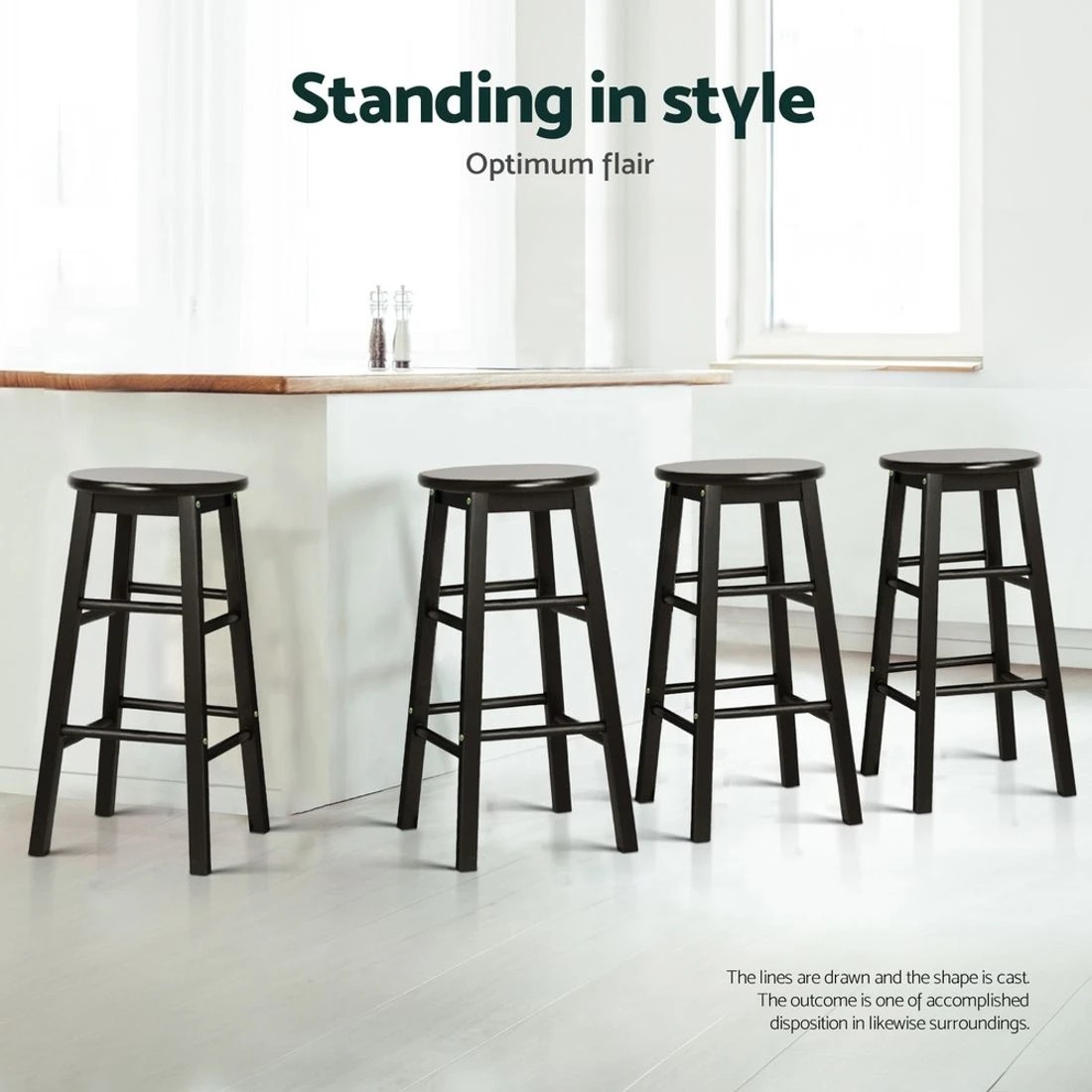 4 Artiss 4x Bar Stools Round Chairs Wooden - Black, 4 of 4