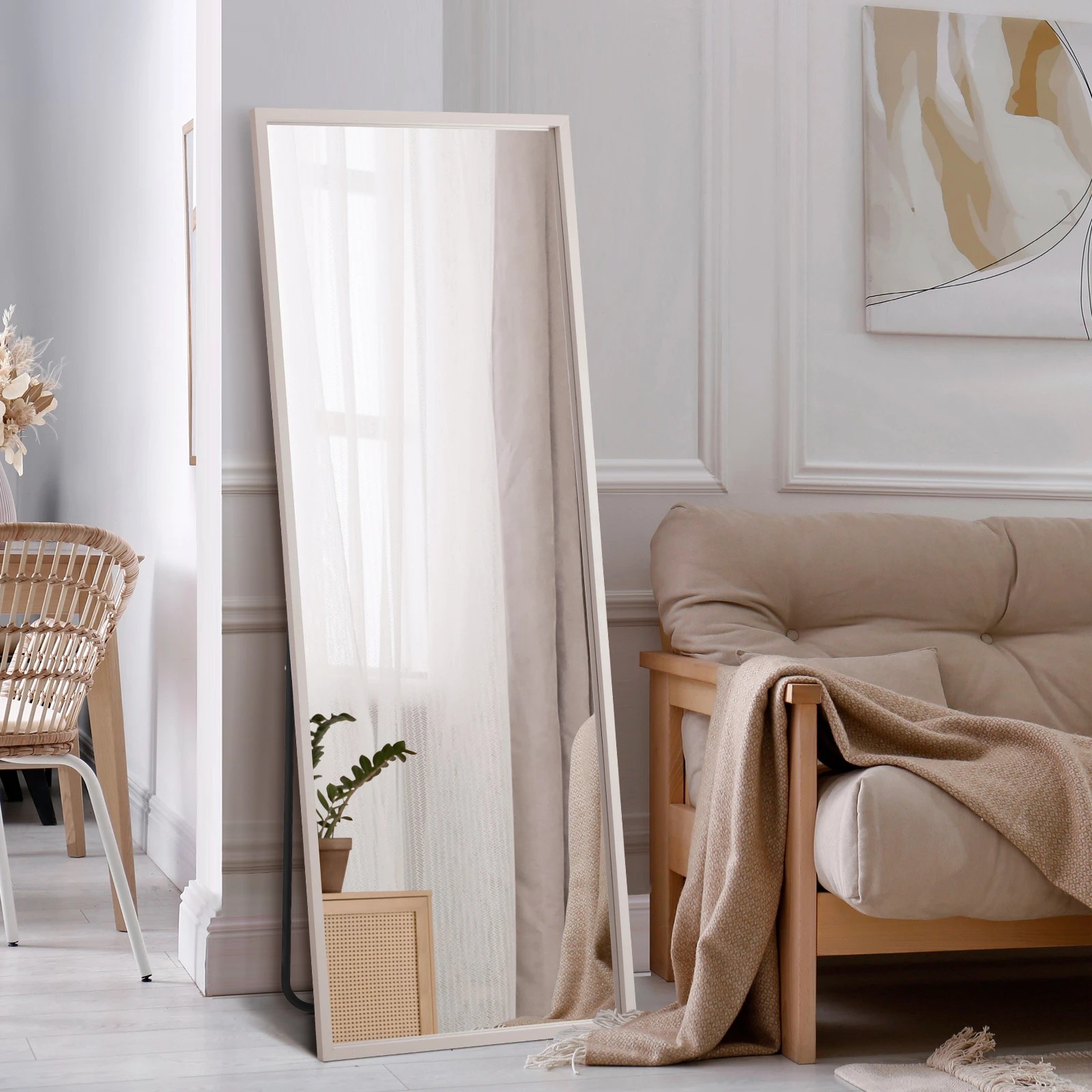 2 Oikiture Wooden Full Length Mirror 166x60cm Floor Mirrors Free Standing
 - White, 2 of 9