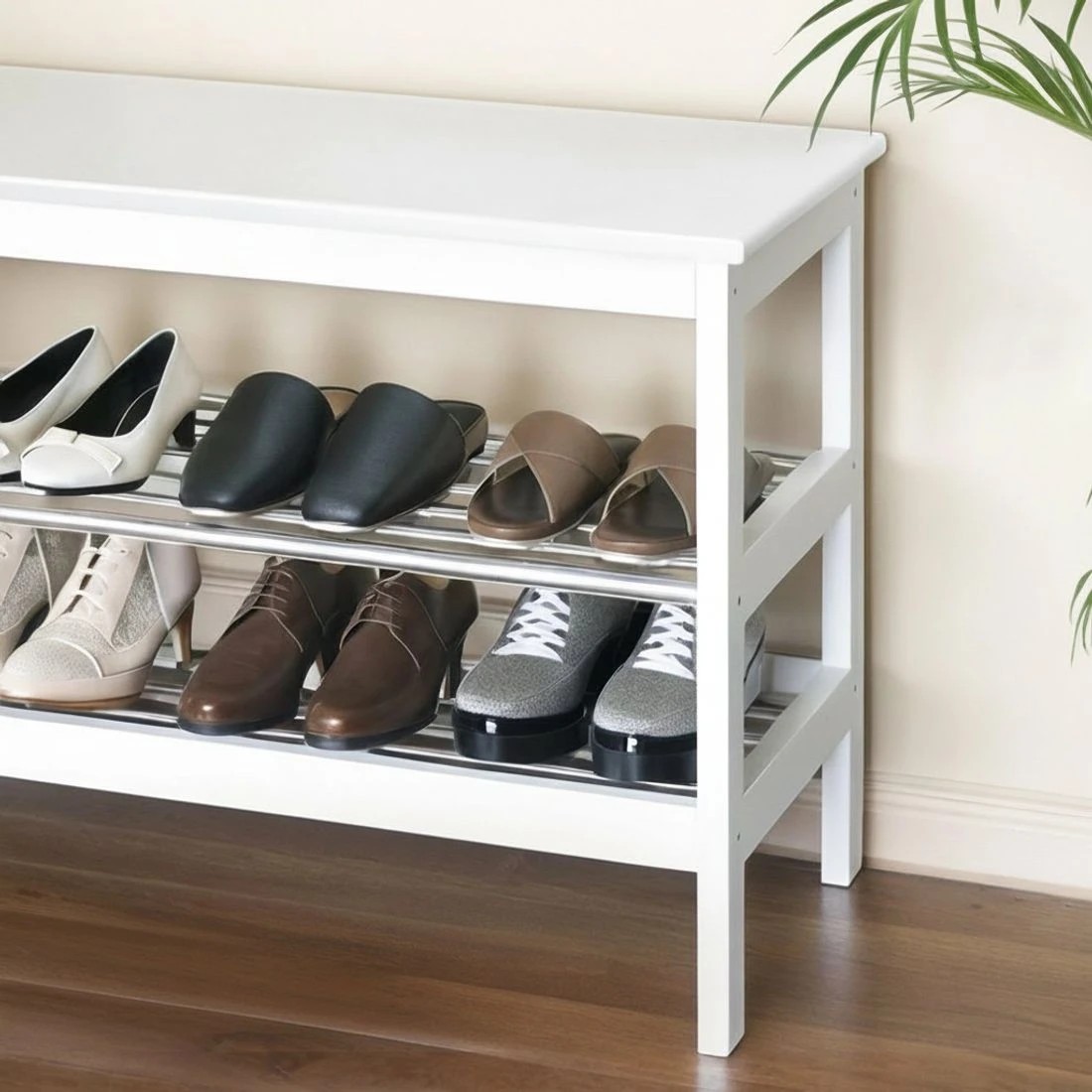 4 Artiss Shoe Rack Cabinet Bamboo Bench 10 Paris - White, 4 of 6