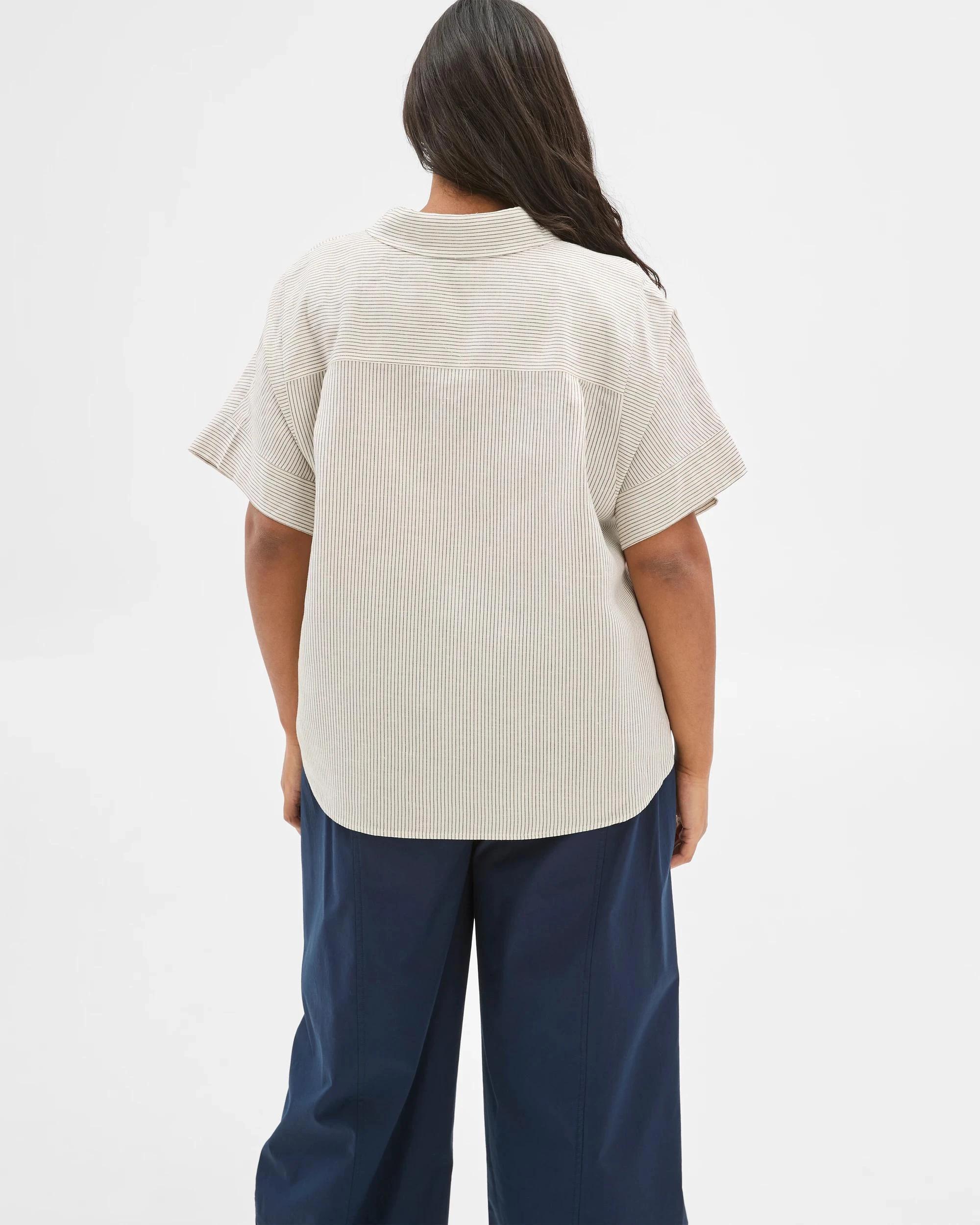 5 Target Plus Size European Linen Blend Boxy Shirt BRUNETTE/WHITE STRIPE, 5 of 6