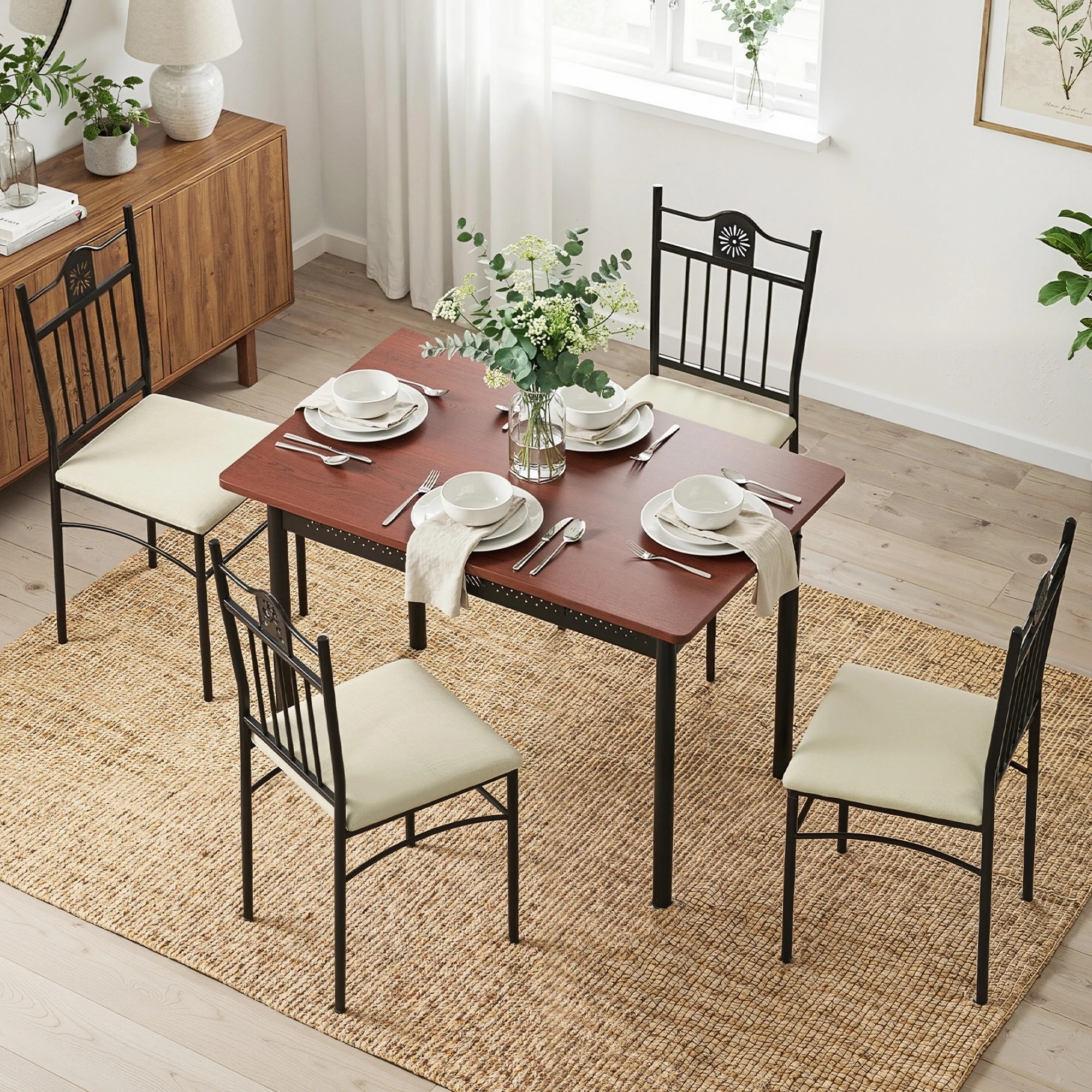 6 Artiss Dining Table and Chairs Set of 5 Compact Kitchen Furniture - Brown, 6 of 6