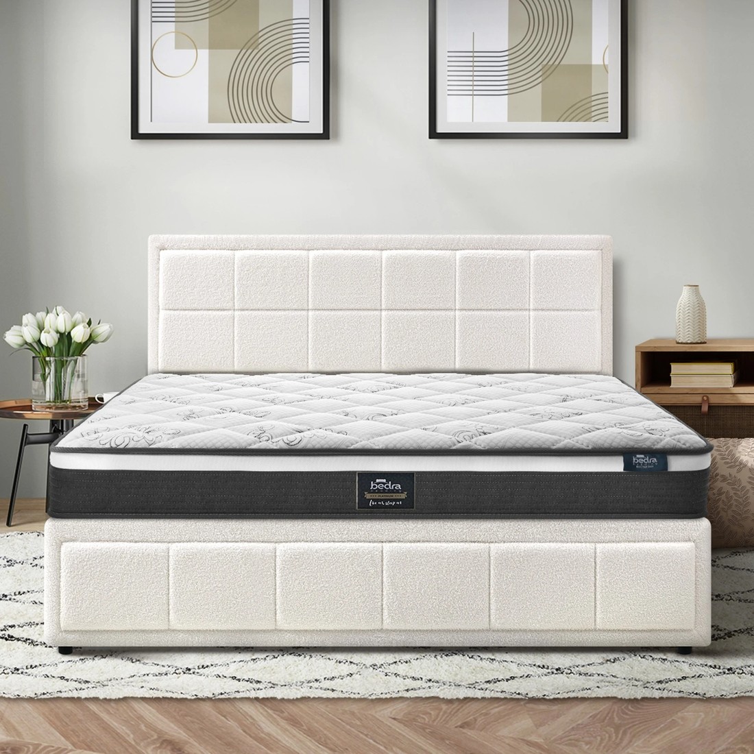 6 Oikiture Bed Frame King Size Gas Lift Storage With Mattress Set BOSS - White, 6 of 8