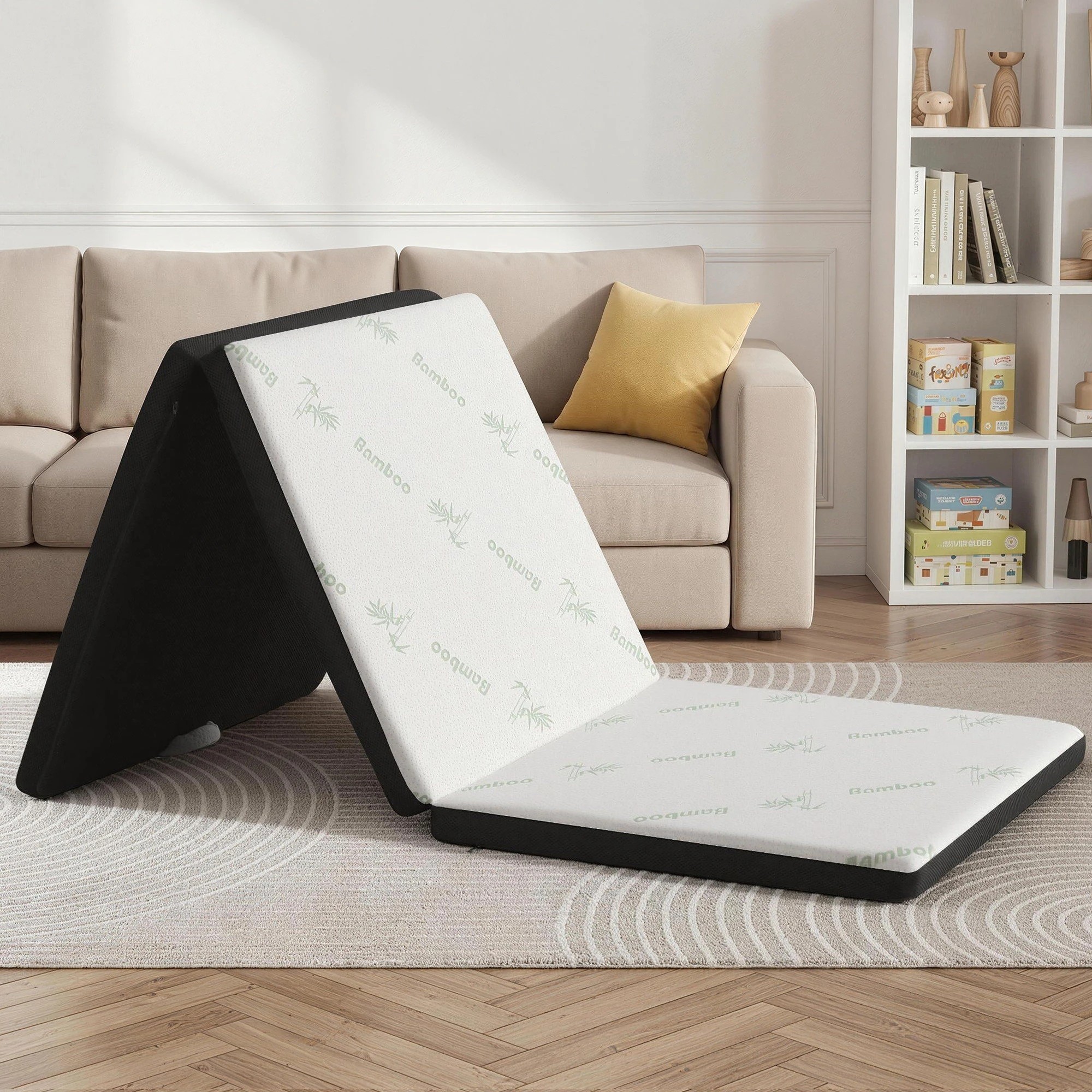 4 Giselle Bedding Folding Mattress 5cm Single Foldable Foam Bamboo Bed Mat - Single Bed - Black, 4 of 4