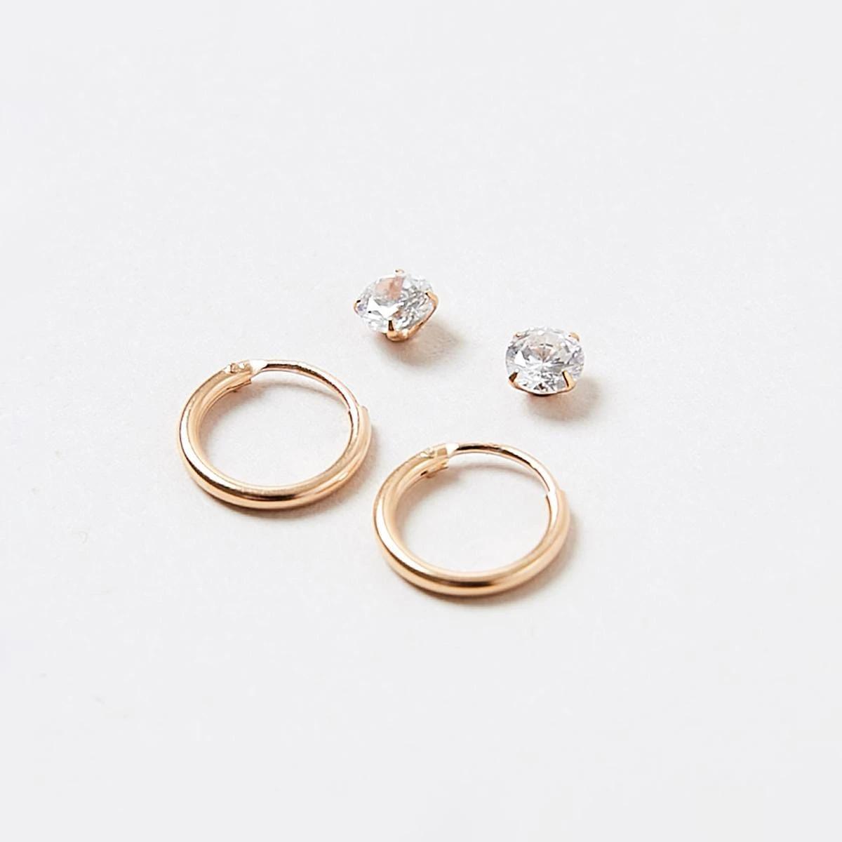 1 2 Pack Gold Plated Sterling Silver Stud and Hoop Earrings Gold, 1 of 6