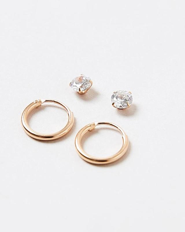 2 Pack Gold Plated Sterling Silver Stud and Hoop Earr