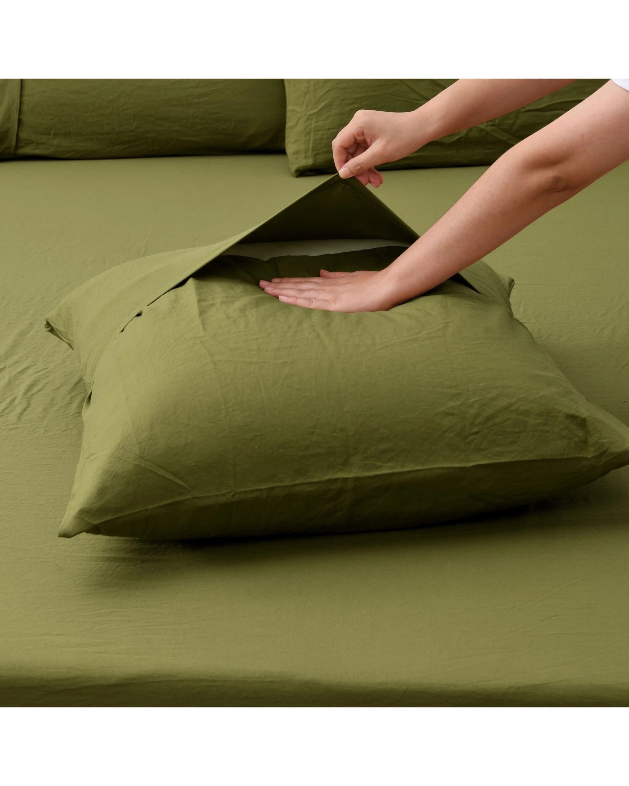 3 Dreamaker Superfine Washed Microfibre European Pillowcase - Olive, 3 of 5