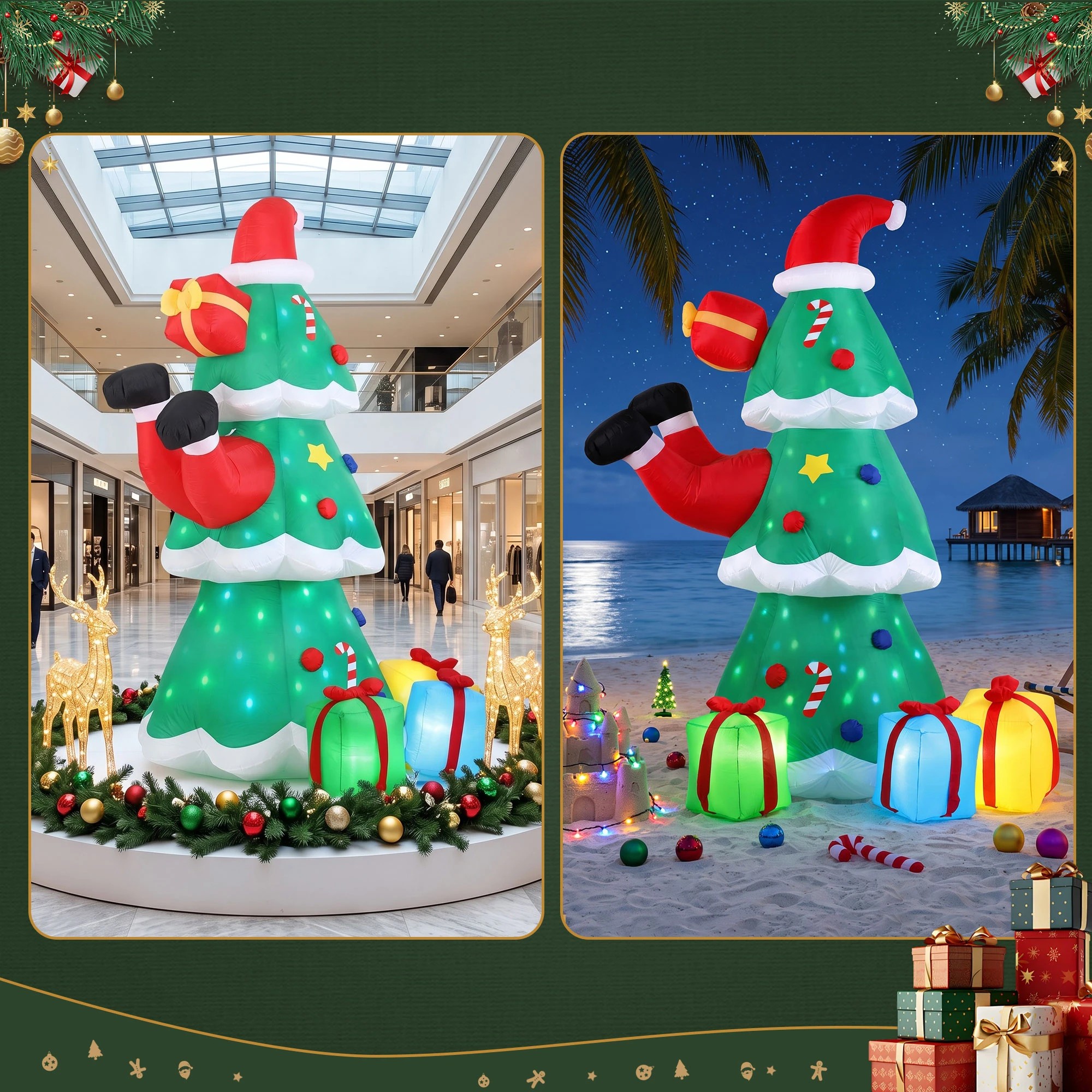 6 Jingle Jollys Christmas Inflatable Santa Tree 2.5M Height Flashing Light Decorations Illuminated - Multi, 6 of 9