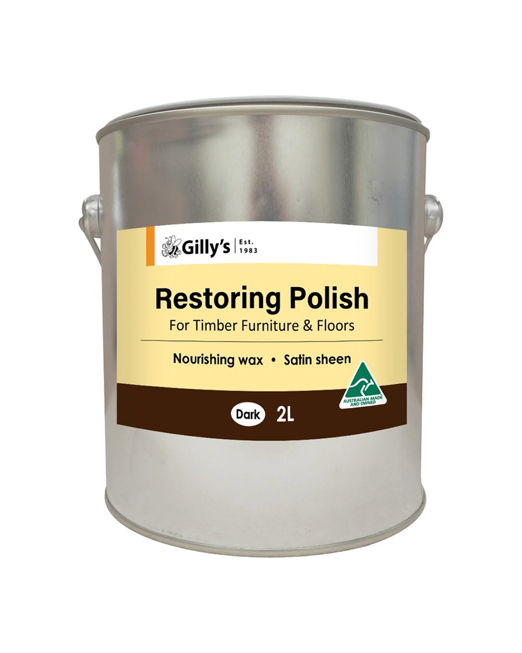 1 Gillys Dark Restoring Polish Wax For Timber Furniture Floors 2L Satin - Brown, 1 of 1