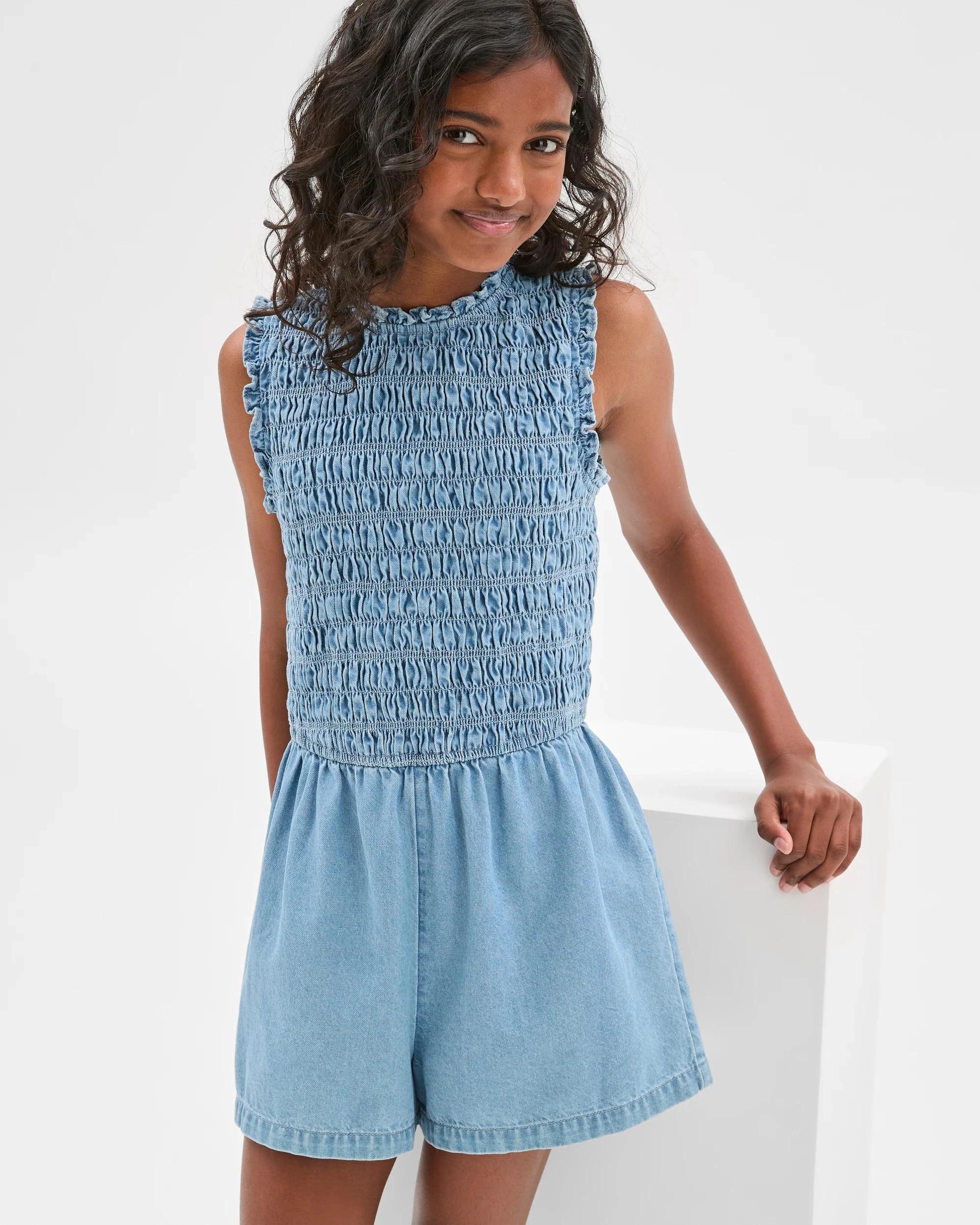 1 Target Denim Shirred Denim Playsuit MID CHAMBRAY, 1 of 7