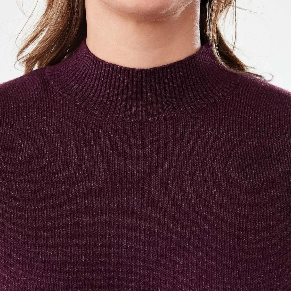 5 Long Sleeve Mock Neck True Knit Mini Dress Mulberry, 5 of 7