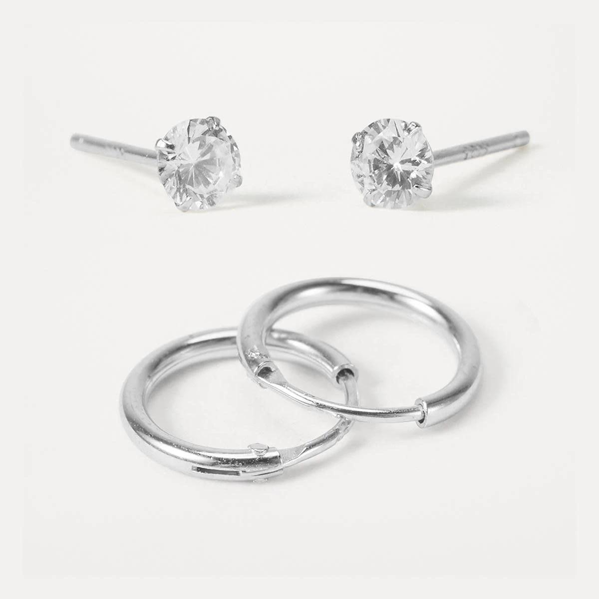 2 2 Pack Sterling Silver Stud and Hoop Earrings Silver, 2 of 5