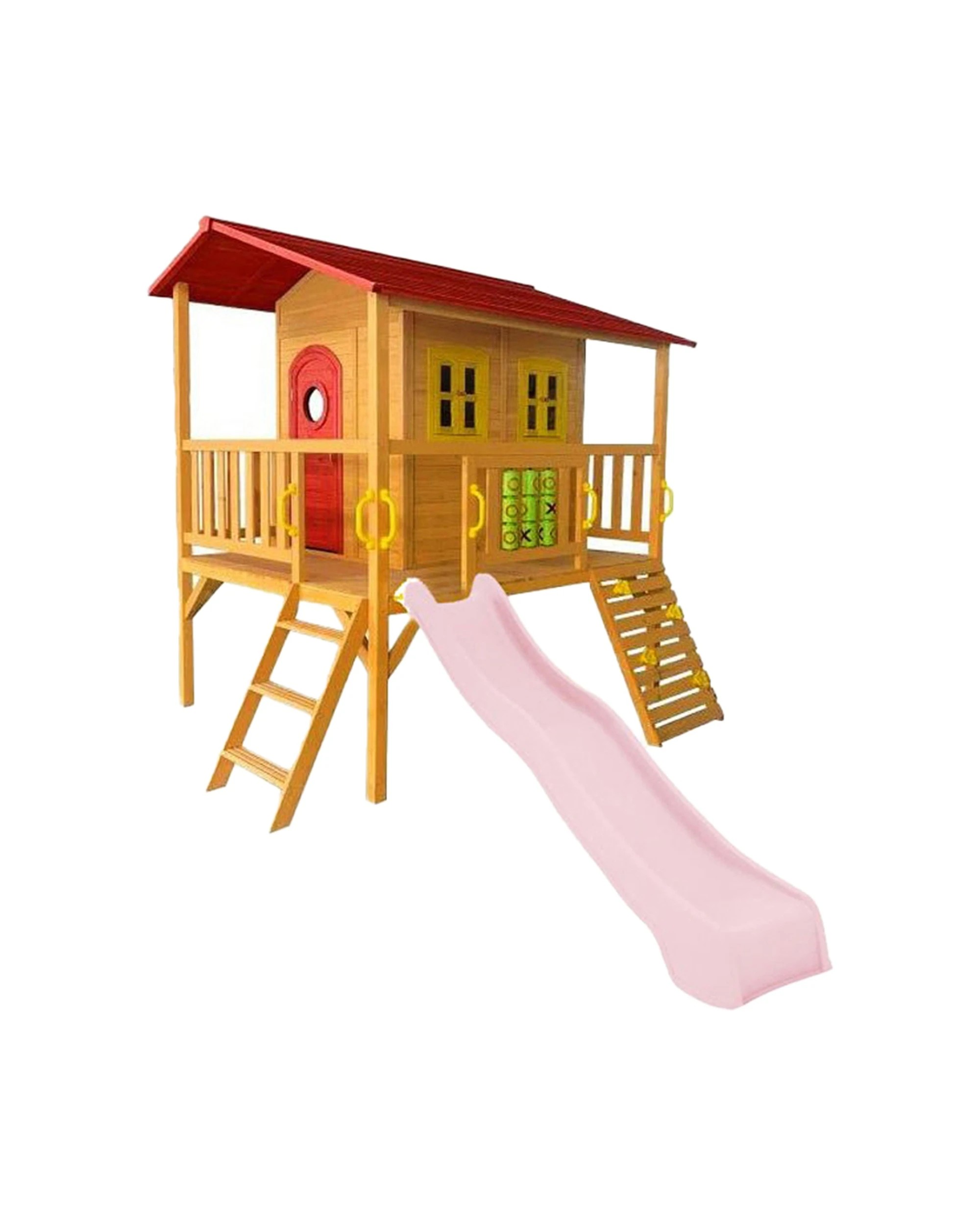 1 KIDZSHACK Sweet Shack Wooden Large Cubby House With Slide - Pink, 1 of 1