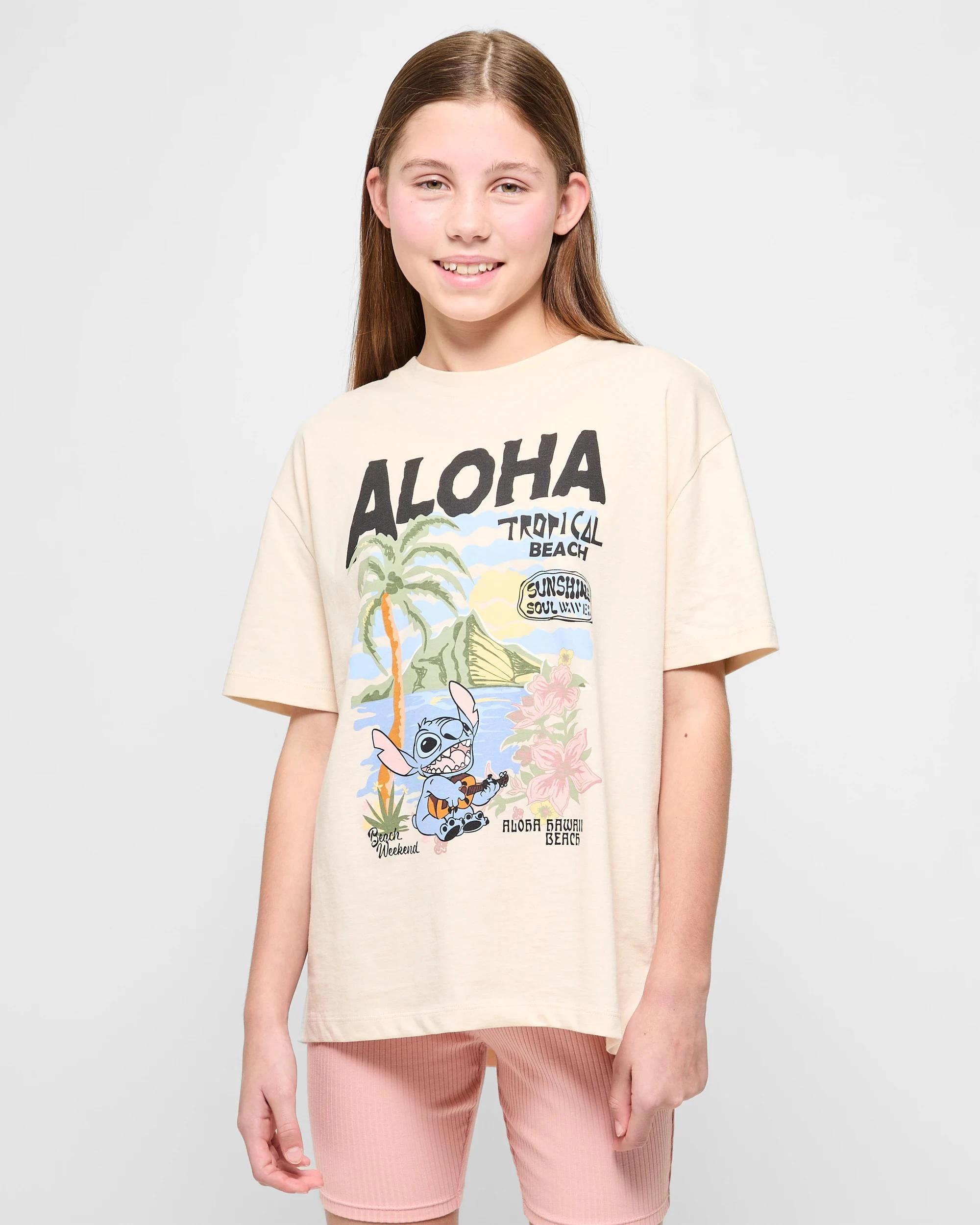 1 Australian Cotton Disney Lilo & Stitch T-shirt CREAM, 1 of 5