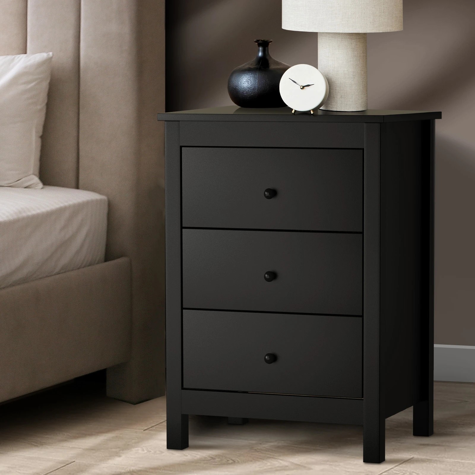 2 Oikiture Bedside Table 3 Drawers Storage Cabinet Nightstand
 - Black, 2 of 10