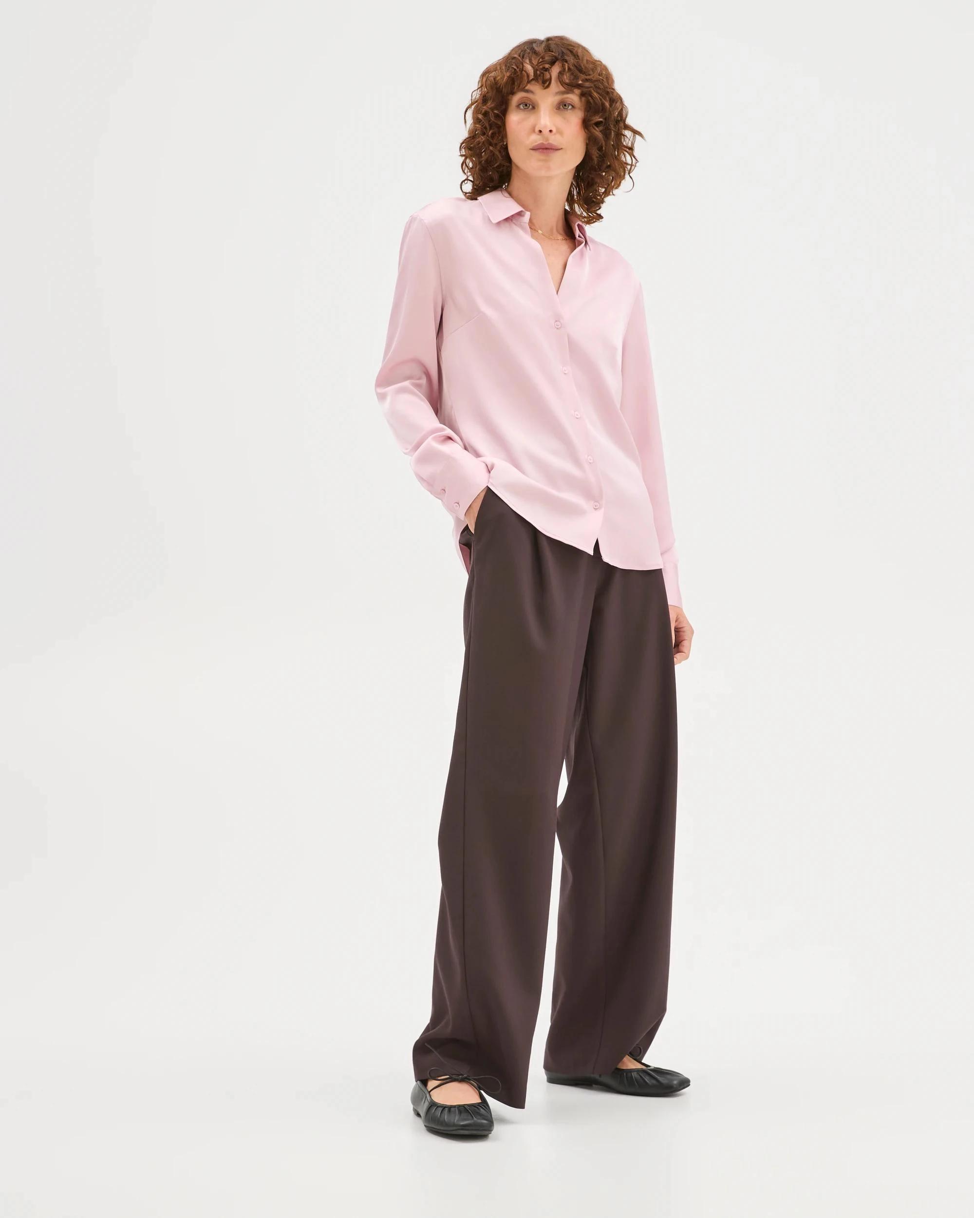 1 Preview Satin Long Sleeve Button Up Shirt MAUVE, 1 of 6