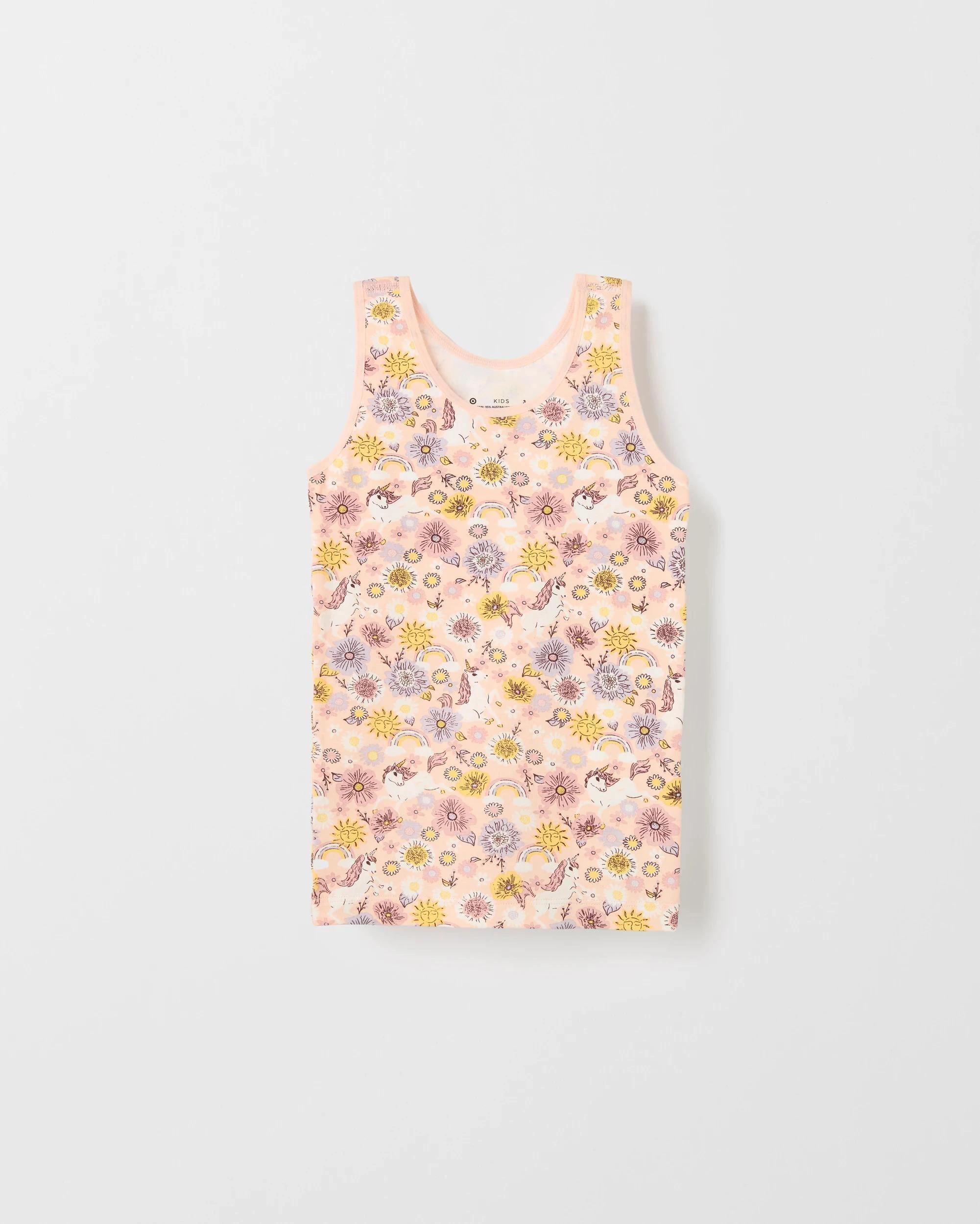 2 Target Australian Cotton Younger Girls Singlets 3 Pack RANBOW UNICORN, 2 of 5