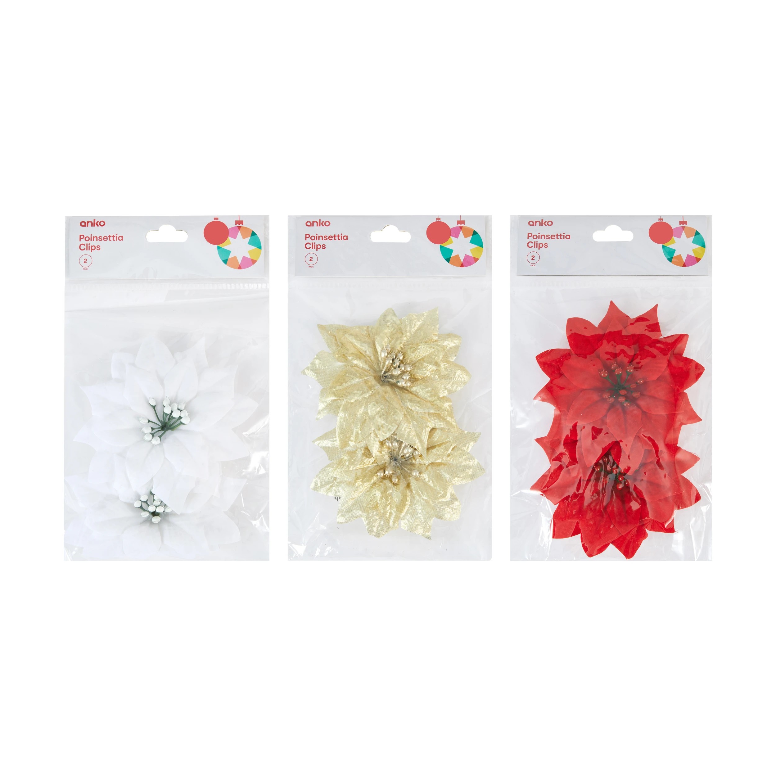 1 2 Pack Poinsettia Clips - Assorted, 1 of 3